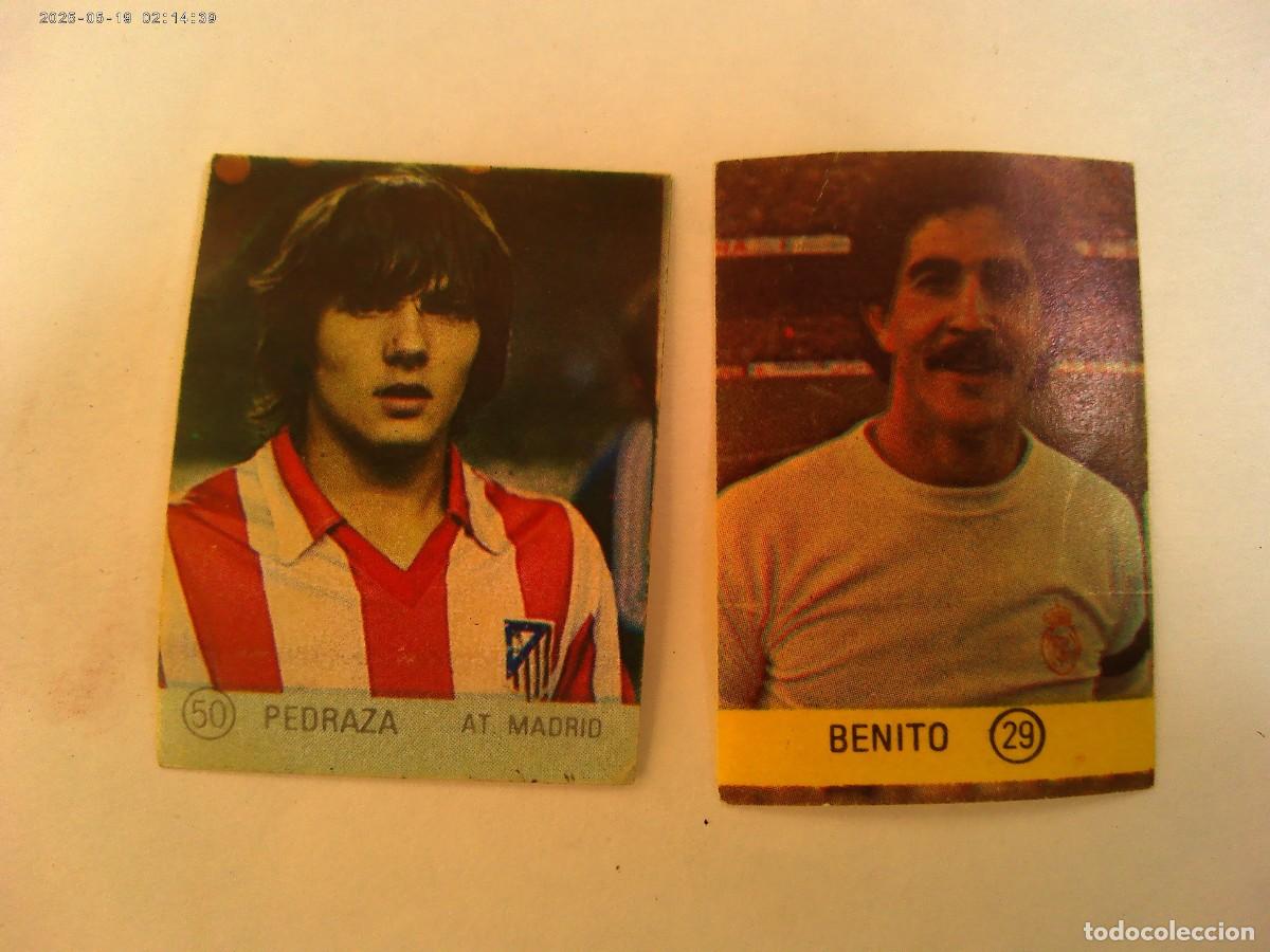 Cromos de F&uacute;tbol: LOTE DE 2 PEGATINAS DE FUTBOL: N&ordm; 29 BENITO DEL REAL MADRID Y N&ordm; 50 PEDRAZA DEL ATLETICO. A&Ntilde;OS 70