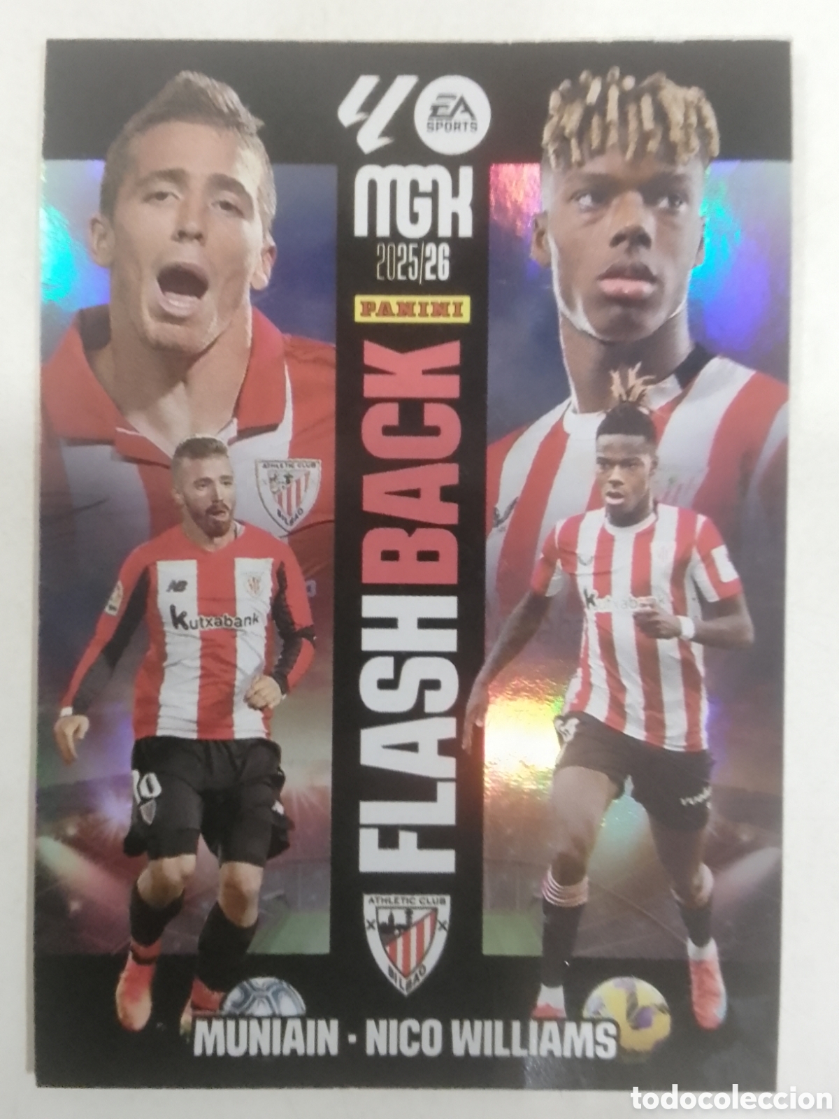 Cromos de F&uacute;tbol: Megacracks 2025/26 n&deg; 429 Muniain &bull; Nico Williams - Athletic Club. FLASH BACK.