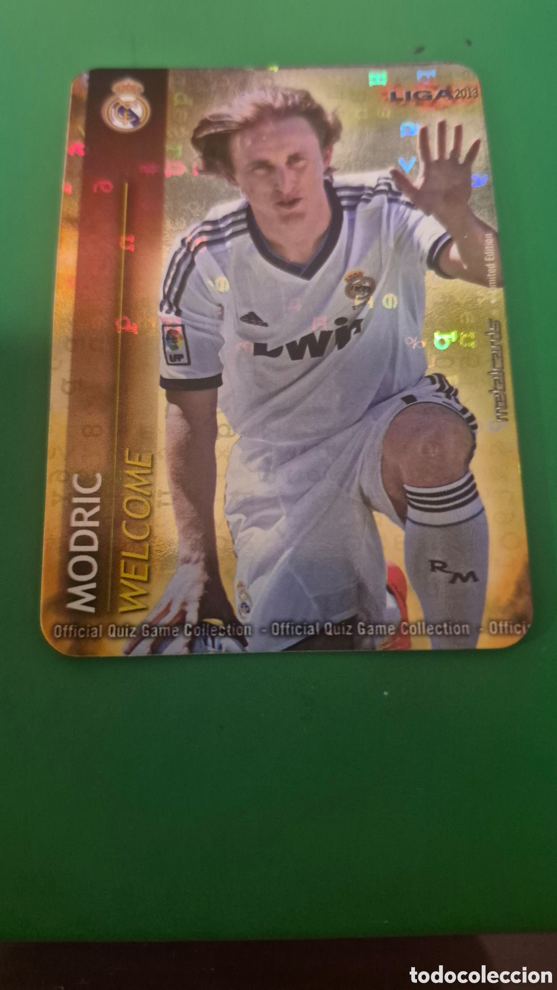 Cromos de F&uacute;tbol: Cromo 1/9 Modric WELCOME Brillo con letras Metalcards Mundicromo 2012-2013.