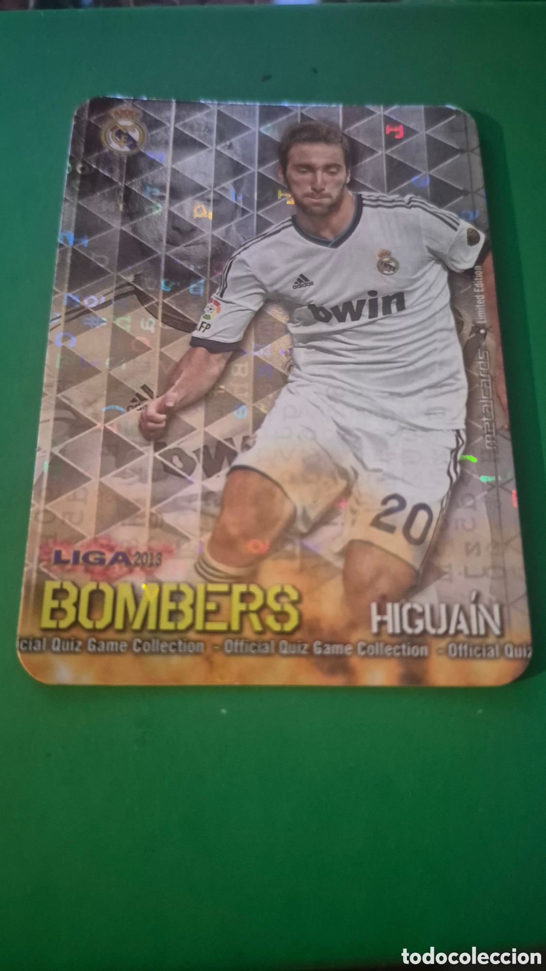Cromos de F&uacute;tbol: METALCARD BOMBERS LETRAS 6/21 HIGUAIN REAL MADRID CROMOS MUNDICROMO QUIZ GAME 2012 2013 12 13