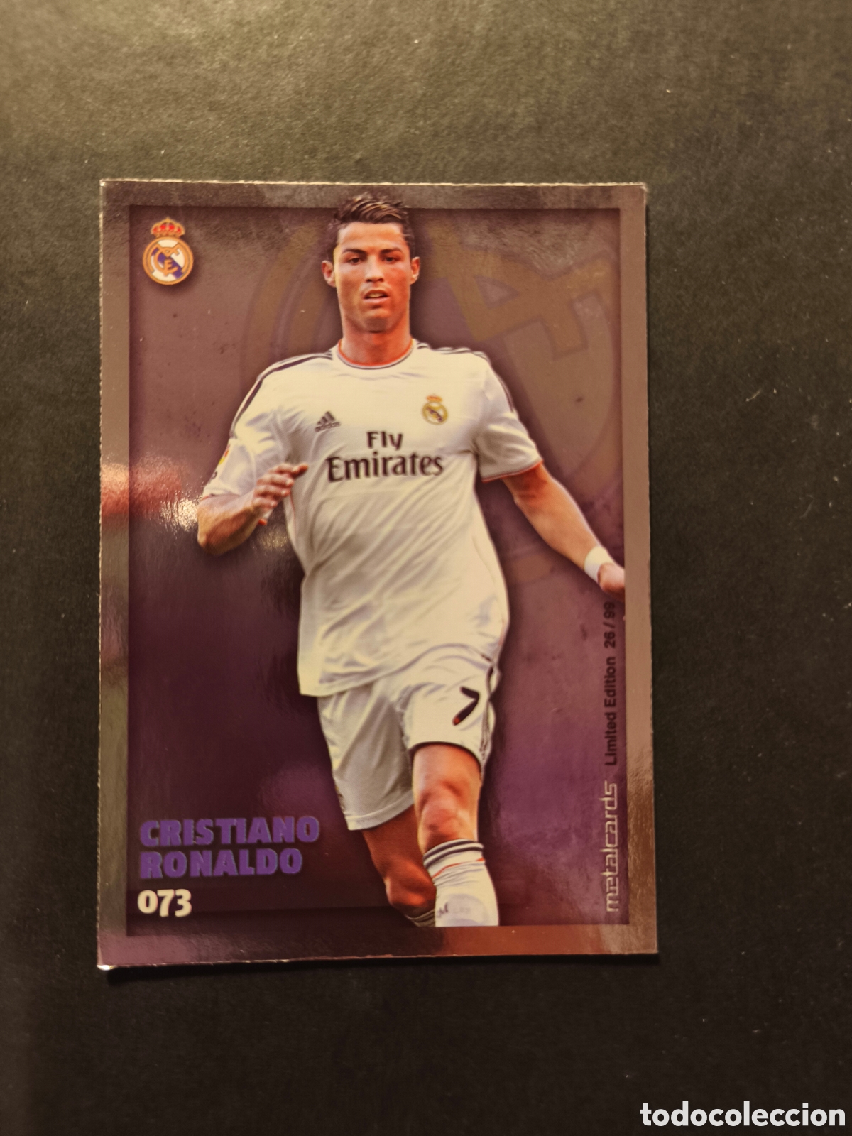 Cromos de F&uacute;tbol: 73 LIMITED EDITION CRISTIANO RONALDO REAL MADRID MUNDICROMO QUIZ GAME 2015 VERSION METALCARD