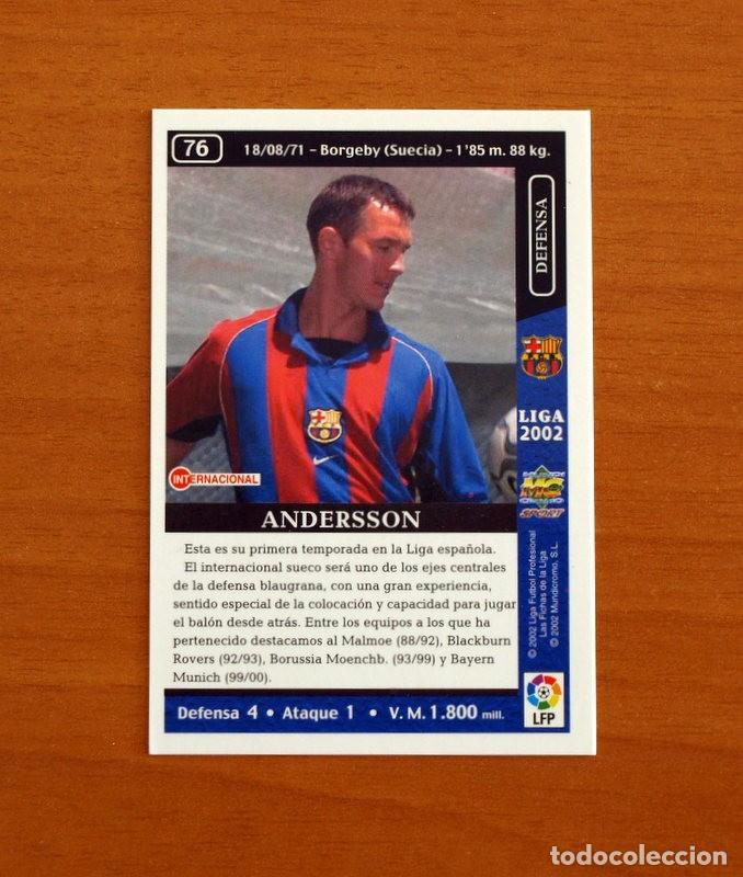 Cromos de F&uacute;tbol: Barcelona - N&ordm; 76 Andersson - Mundicromo Las Fichas de la Liga 2001-2002, 01-02