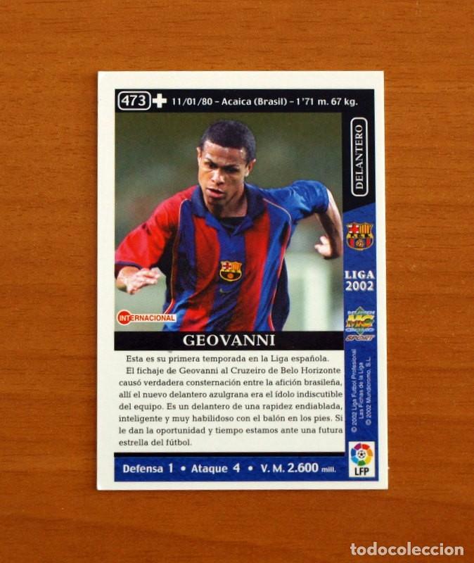 Cromos de F&uacute;tbol: Barcelona - N&ordm; 473 Geovanni + - Mundicromo Las Fichas de la Liga 2001-2002, 01-02