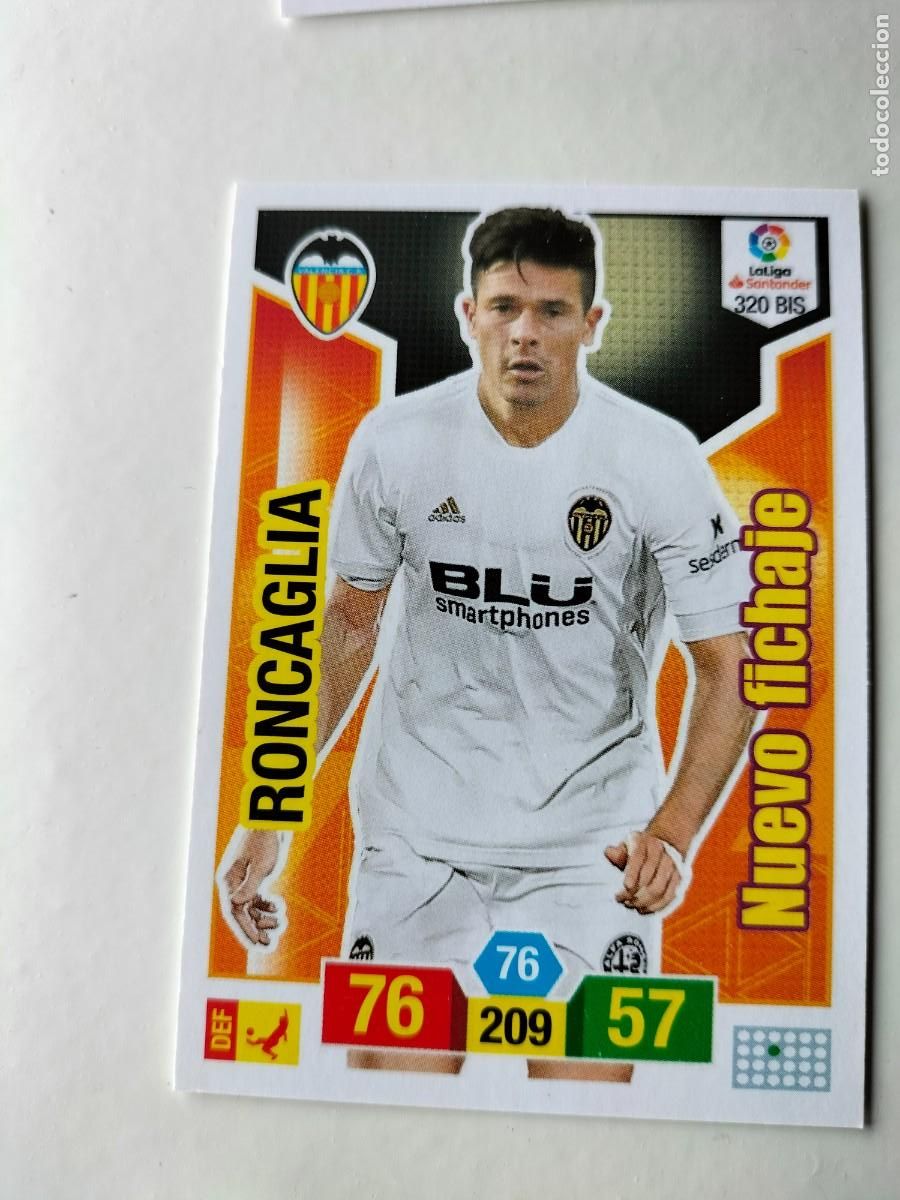 Cromos de F&uacute;tbol: 1 CROMO FICHA PANINI ADRENALYN TEMPORADA 18-19 2018-2019 VALENCIA C.F RONCAGLIA 320 BIS FICHAJE NUEV
