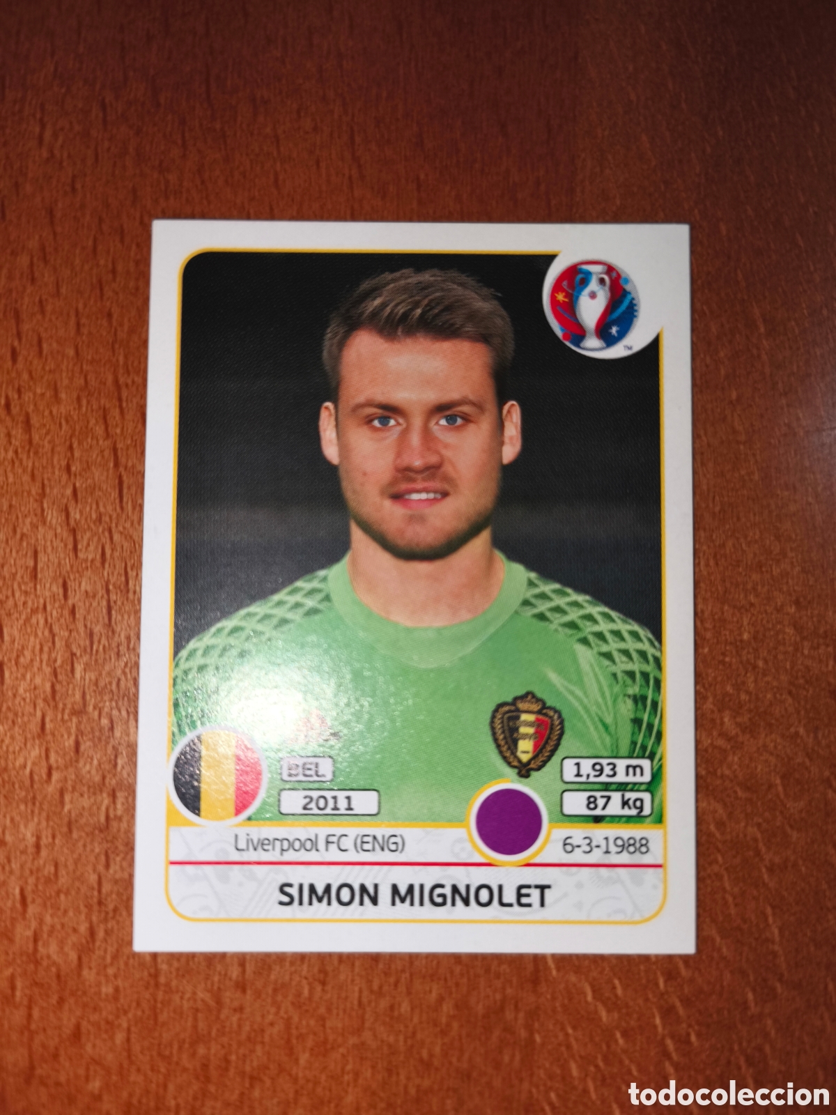 Cromos de F&uacute;tbol: Simon Mignolet n&deg;466 UEFA Euro 2016 B&eacute;lgica