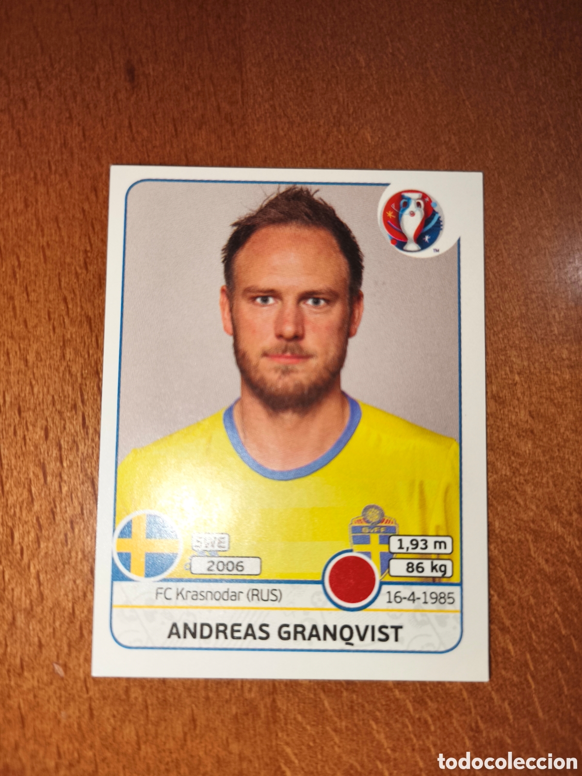 Cromos de F&uacute;tbol: Andreas Granqvist n&deg;552 UEFA Euro 2016 Suecia