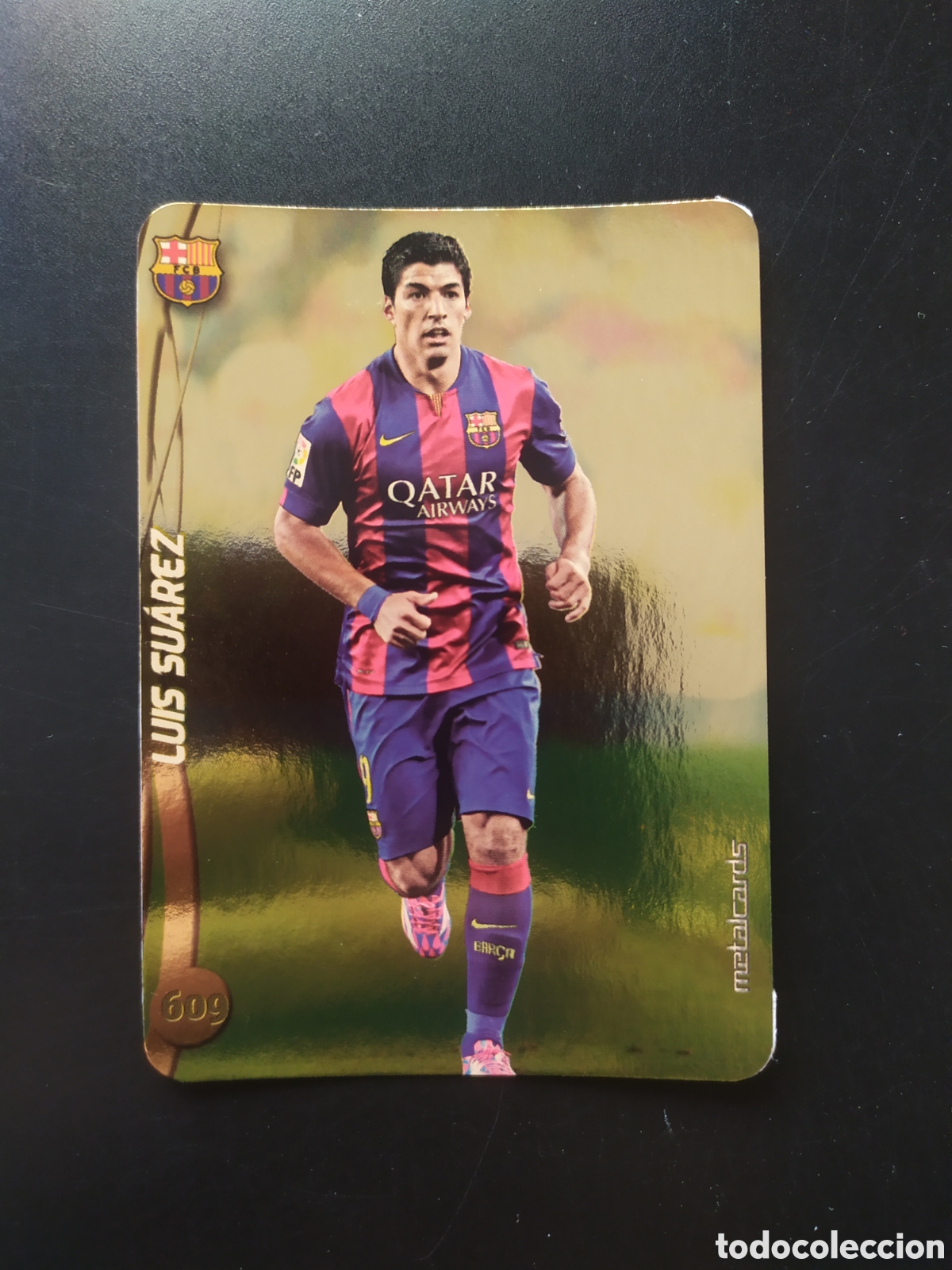 Cartes &agrave; collectionner de Football: Mundicromo fichas Liga 2014 2015 14 15 Luis Su&aacute;rez top brillo liso dorado n&deg; 609 Barcelona
