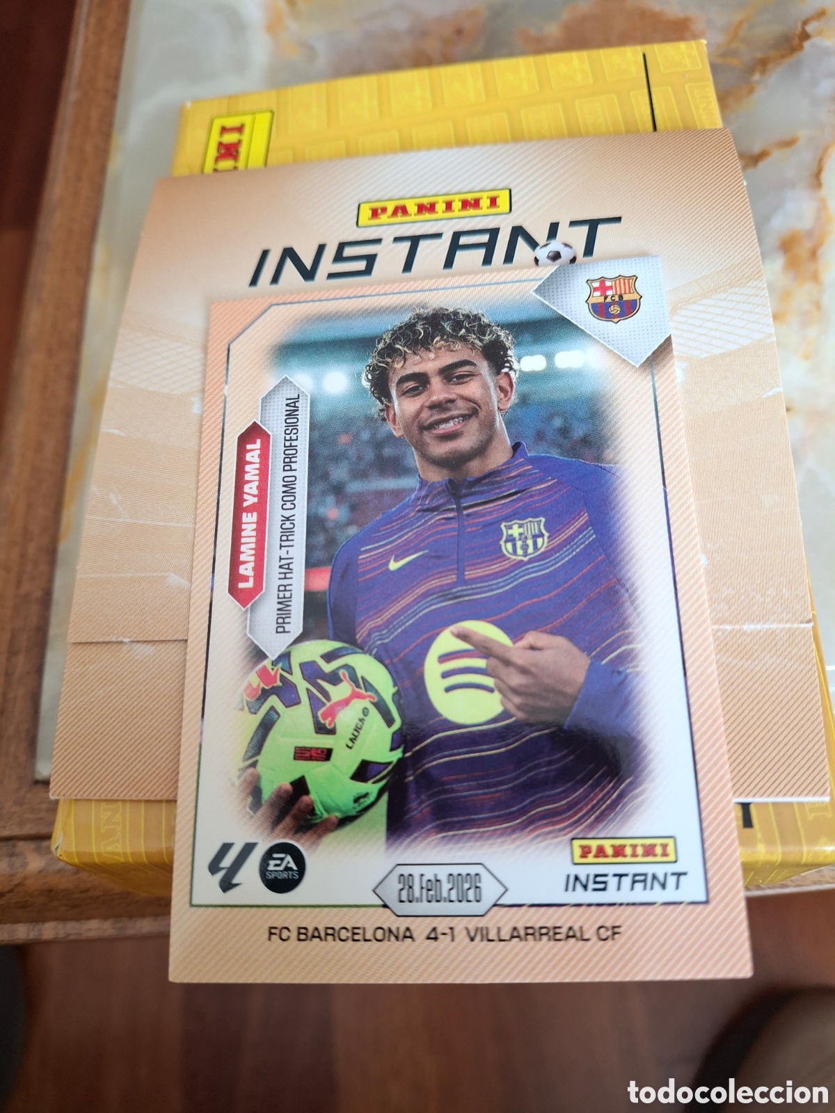 Cromos de F&uacute;tbol: Lamine Yamal. Pmer hat-trick con el FC BARCELONA. 28/2/2026.