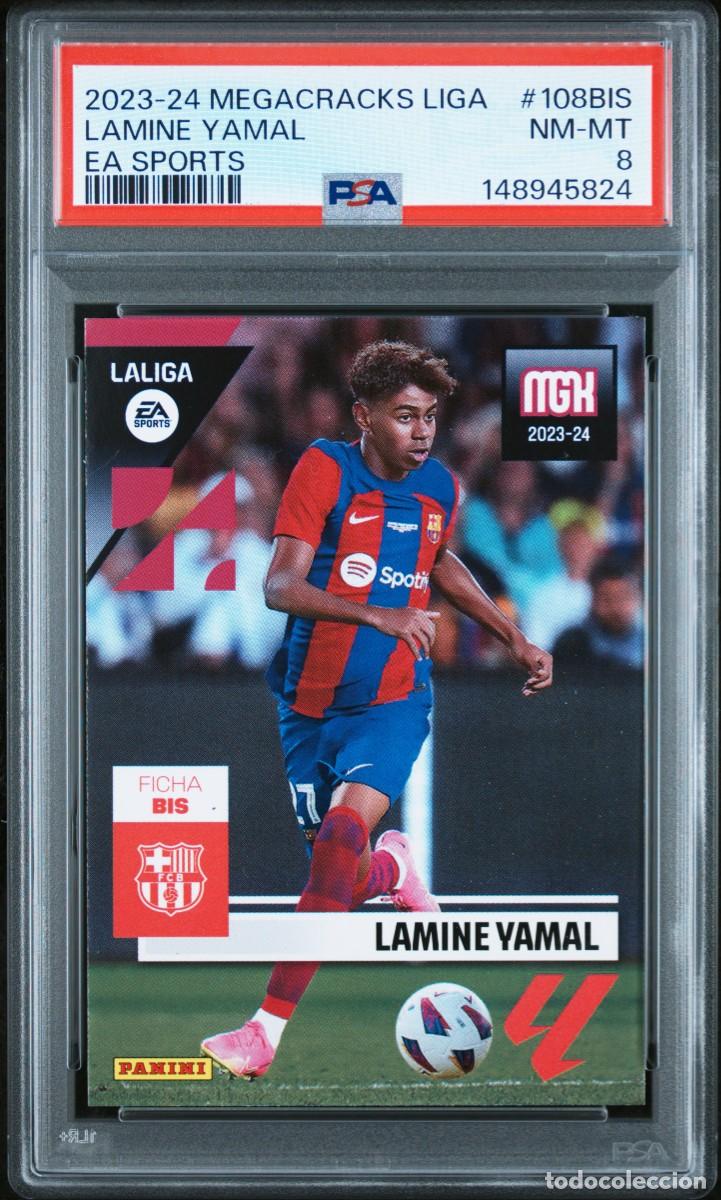 Cromos de F&uacute;tbol: Rookie Lamine Yamal #108BIS FC Barcelona Panini Megacracks 2023 24 PSA 8