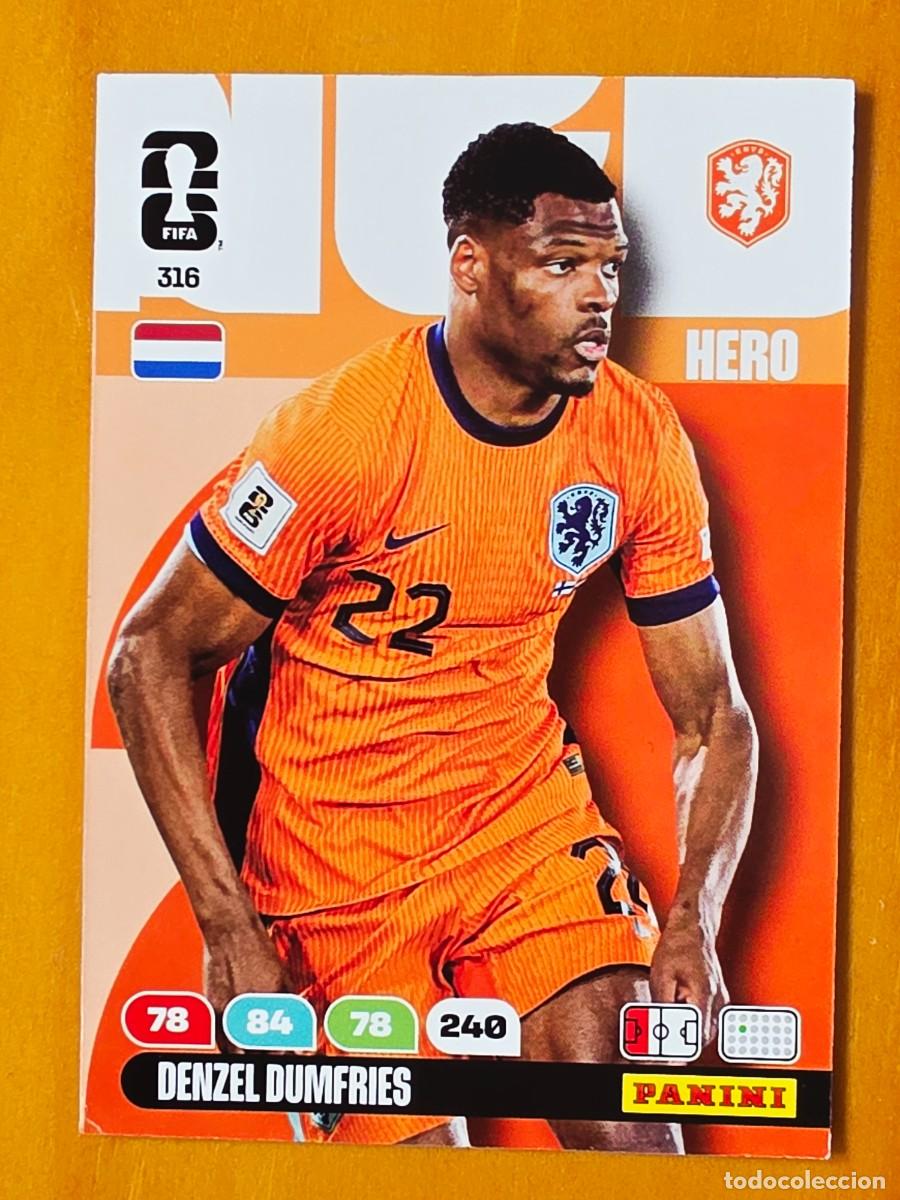 Figurine di Calcio: 316 Denzel Dumfries, Hero, Pa&iacute;ses Bajos Holanda, Adrenalyn XL Fifa World Cup 2026 Mundial 26