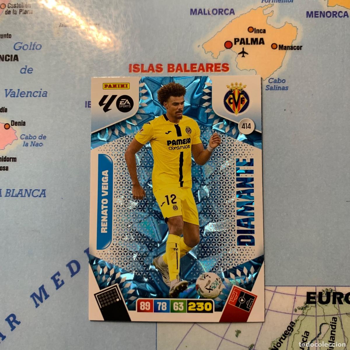 Cromos de F&uacute;tbol: Renato Veiga Diamante n&uacute;mero 414 del Villarreal cromo adrenalyn XL 25-26 2025-2026