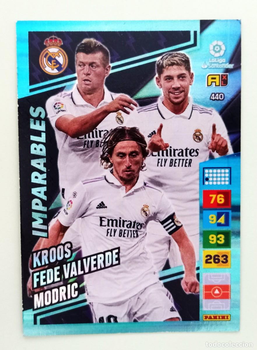 Cromos de F&uacute;tbol: ADRENALYN XL 2022-2023 (N&ordm; 440 KROOS, FEDE VALVERDE & MODRIC - REAL MADRID) (IMPARABLES)