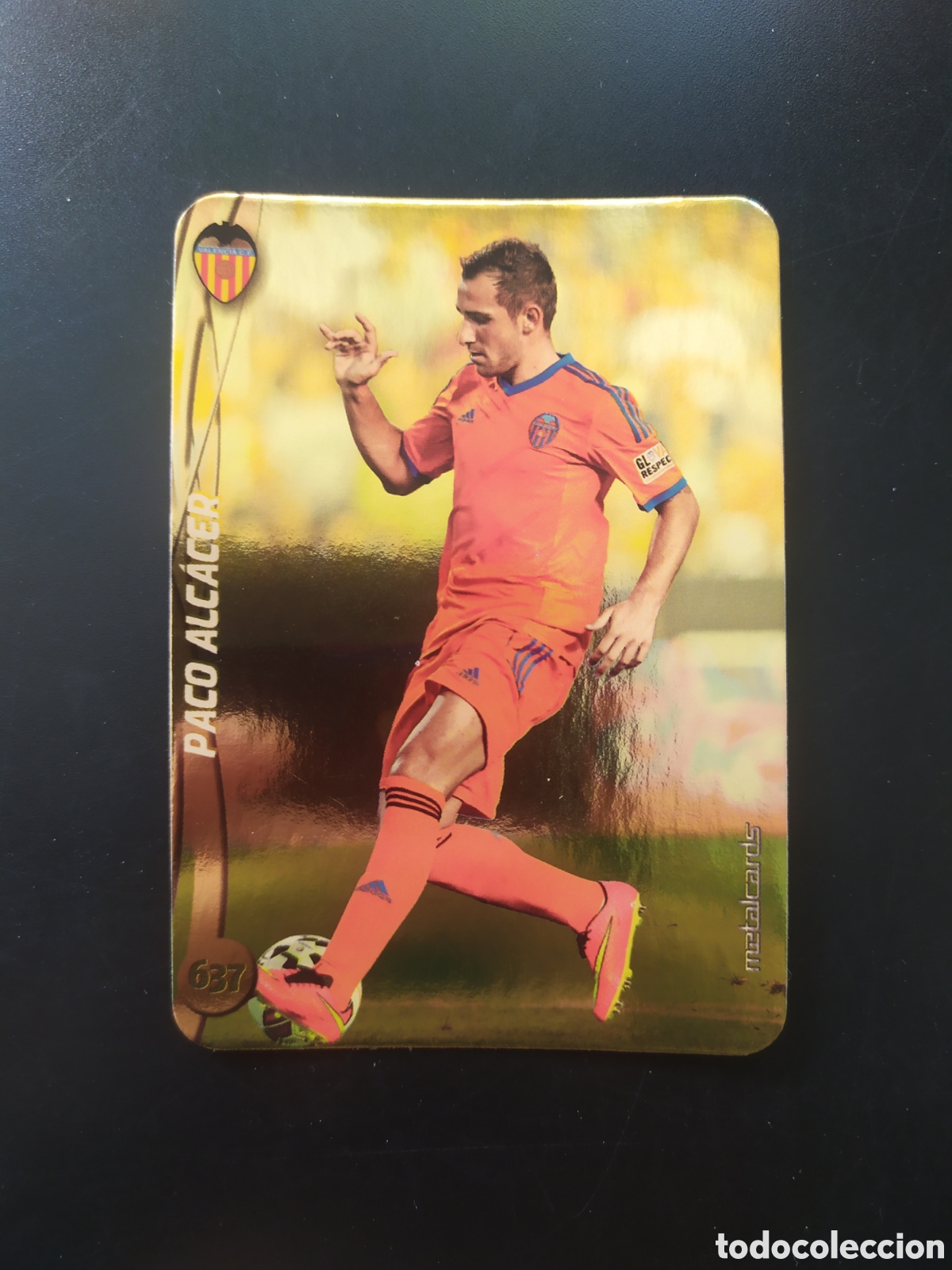 Cromos de F&uacute;tbol: Mundicromo fichas Liga 2014 2015 14 15 Paco Alcacer top brillo liso dorado n&deg; 637 Valencia