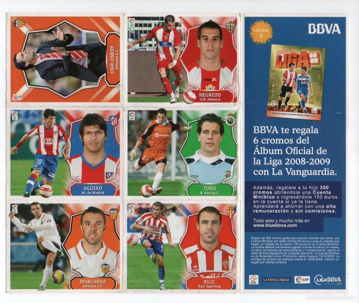 Cromos de F&uacute;tbol: LAMINA CROMOS LIGA ESTE 2008-2009, BBVA - LA VANGUARDIA.
