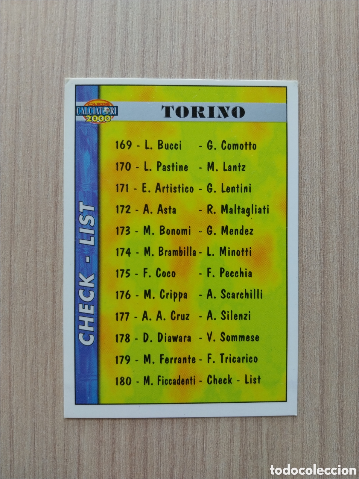 Cromos de F&uacute;tbol: CHECK LIST MASSIMO FICCADENTI N&deg; 180 CALCIATORI 1999 2000 99 00 TORINO MUNDICROMO ITALIA F&Uacute;TBOL