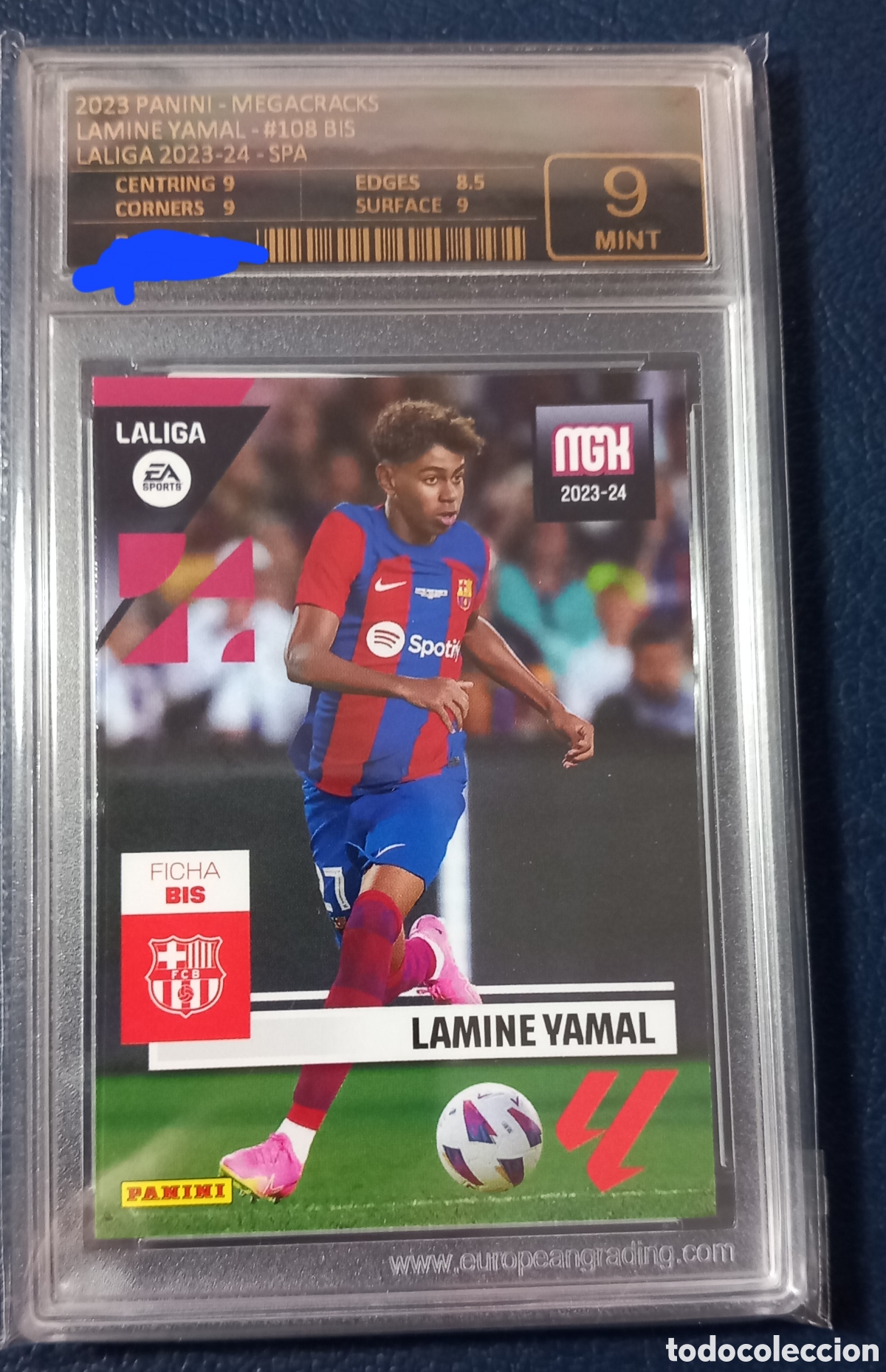 Cromos de F&uacute;tbol: Lamine Yamal ROOKIE MEGACRACKS #108 BIS Gradeada &rdquo;9&rdquo;