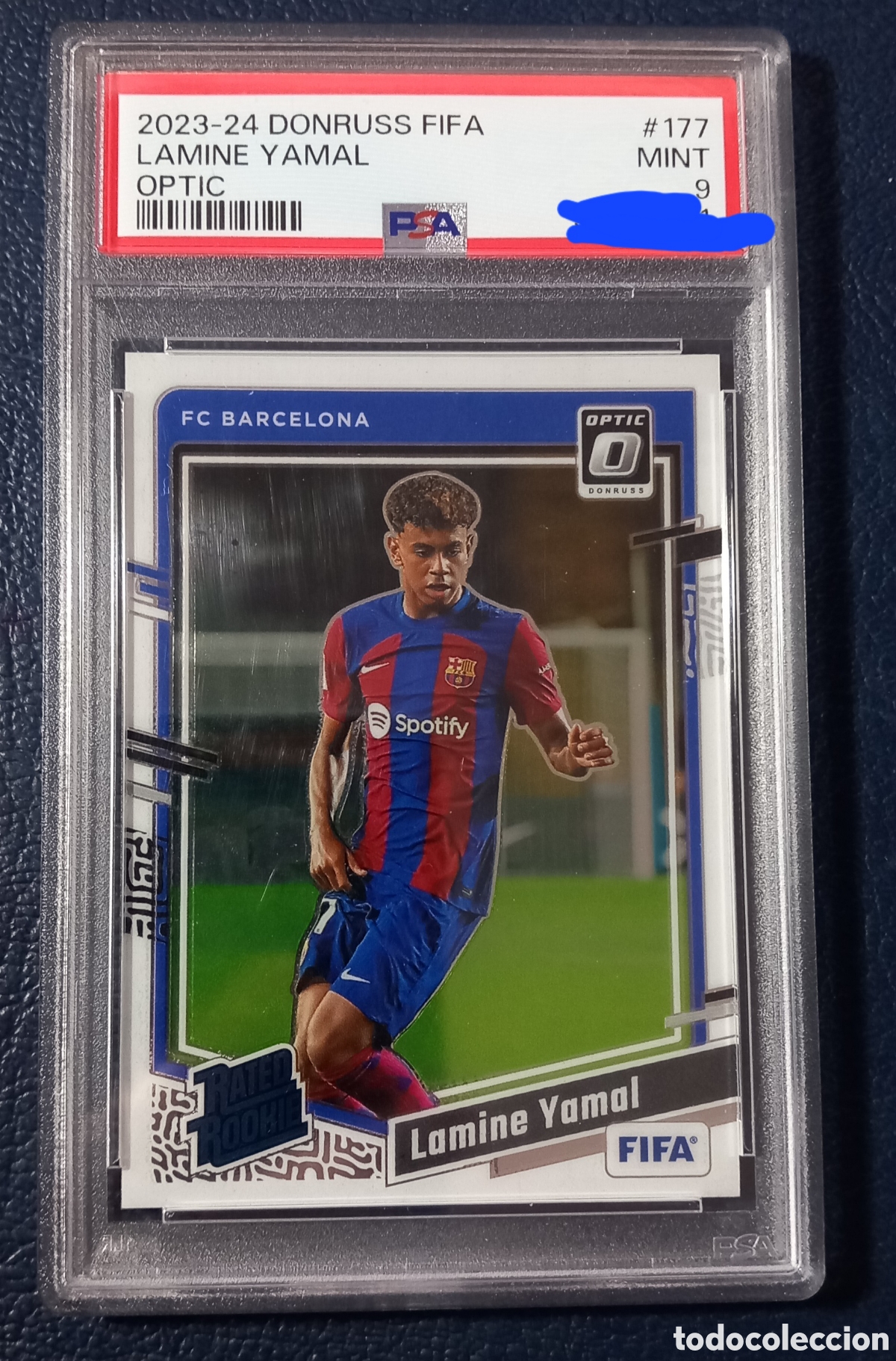 Cromos de F&uacute;tbol: Lamine Yamal ROOKIE Donruss Optic Gradeada PSA &rdquo;9&rdquo;