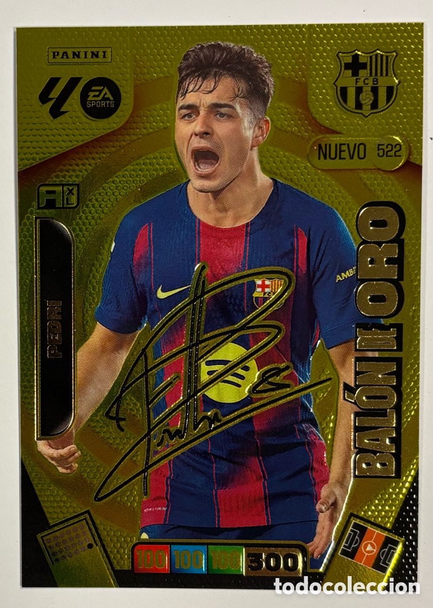 Cromos de F&uacute;tbol: PEDRI (FC BARCELONA) NUEVO BAL&Oacute;N DE ORO AUT&Oacute;GRAFO N&deg; 522. CROMO CARTA AMPLIACI&Oacute;N ADRENALYN