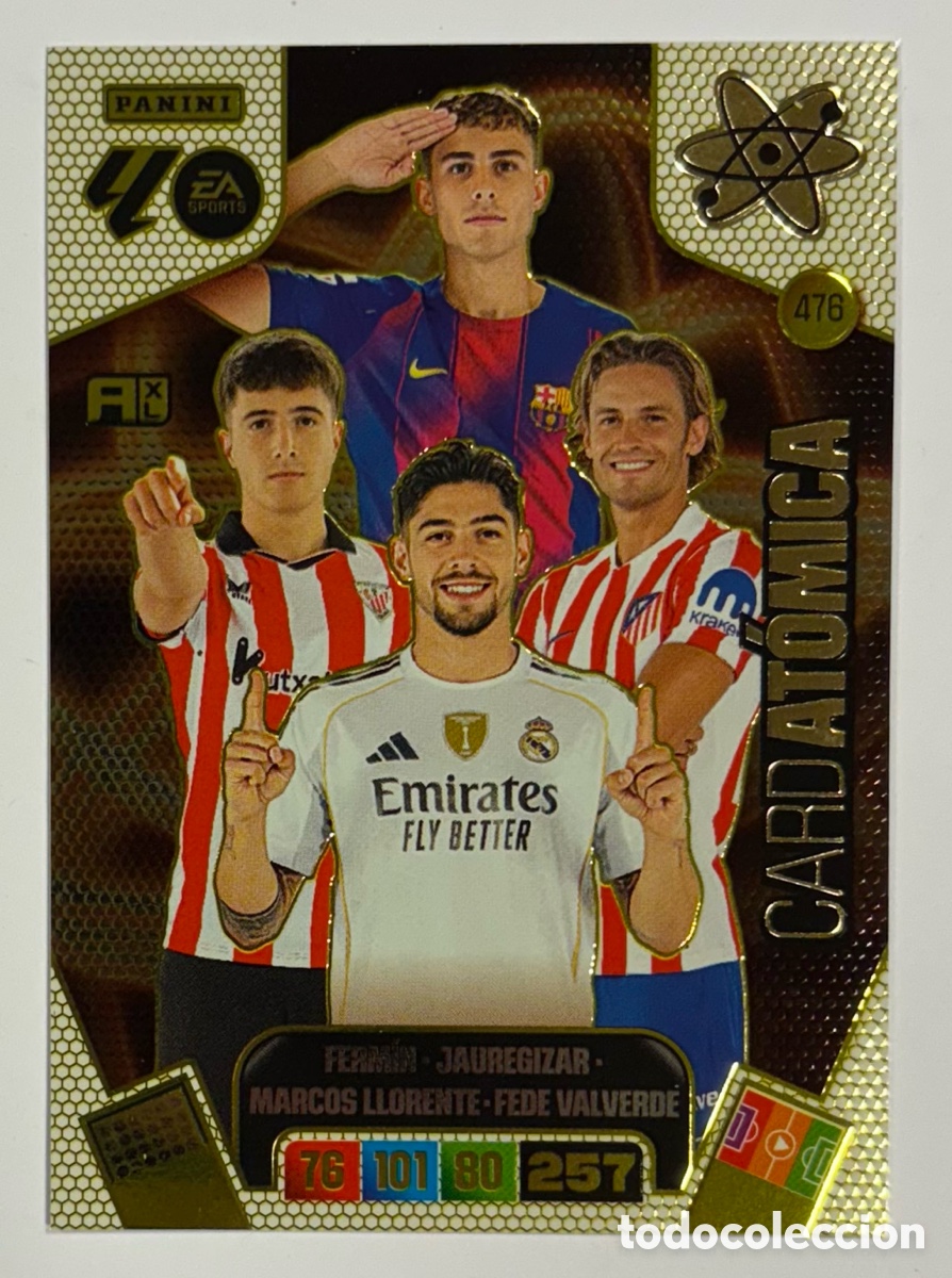 Cromos de F&uacute;tbol: FERM&Iacute;N, JAUREGIZAR, LLORENTE, VALVERDE. CARD AT&Oacute;MICA N&deg; 476 AMPLIACI&Oacute;N ADRENALYN PANINI 2025/26
