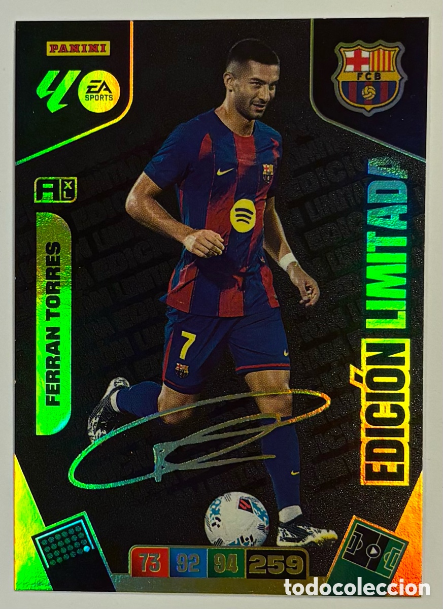 Cromos de F&uacute;tbol: FERRAN TORRES (FC BARCELONA) EDICI&Oacute;N LIMITADA AUT&Oacute;GRAFO. CARTA ADRENALYN XL 2025/26.
