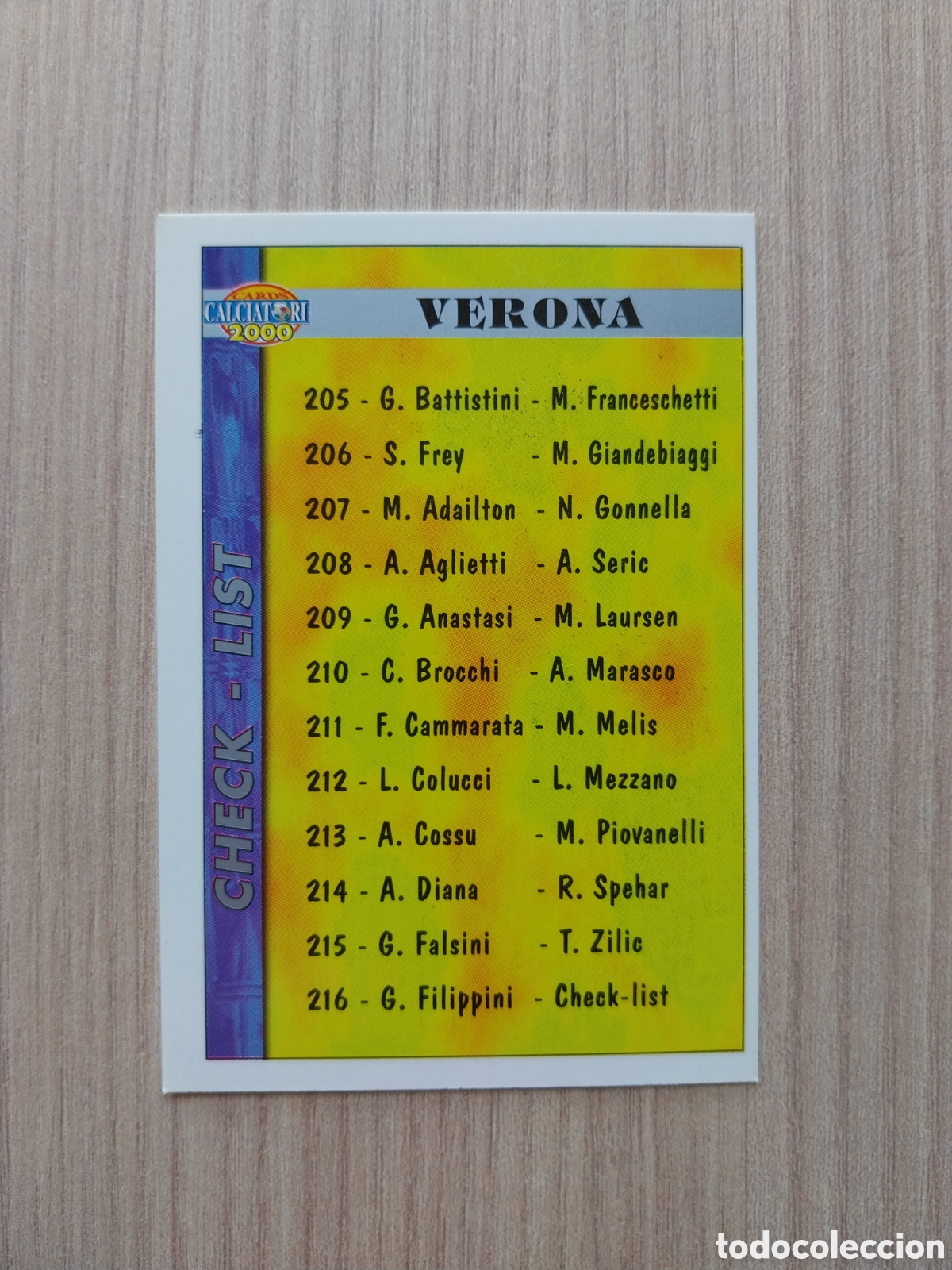 Cromos de F&uacute;tbol: CHECK LIST GIANCARLO FILIPPINI N&deg; 216 CALCIATORI 1999 2000 99 00 VERONA MUNDICROMO ITALIA F&Uacute;TBOL
