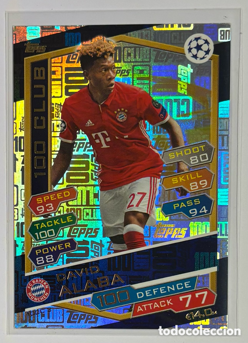 Cromos de F&uacute;tbol: DAVID ALABA (BAYERN MUNCHEN). CARTA TOPPS MATCH ATTAC CHAMPIONS LEAGUE 2016-17. 100 CLUB PARALLEL.