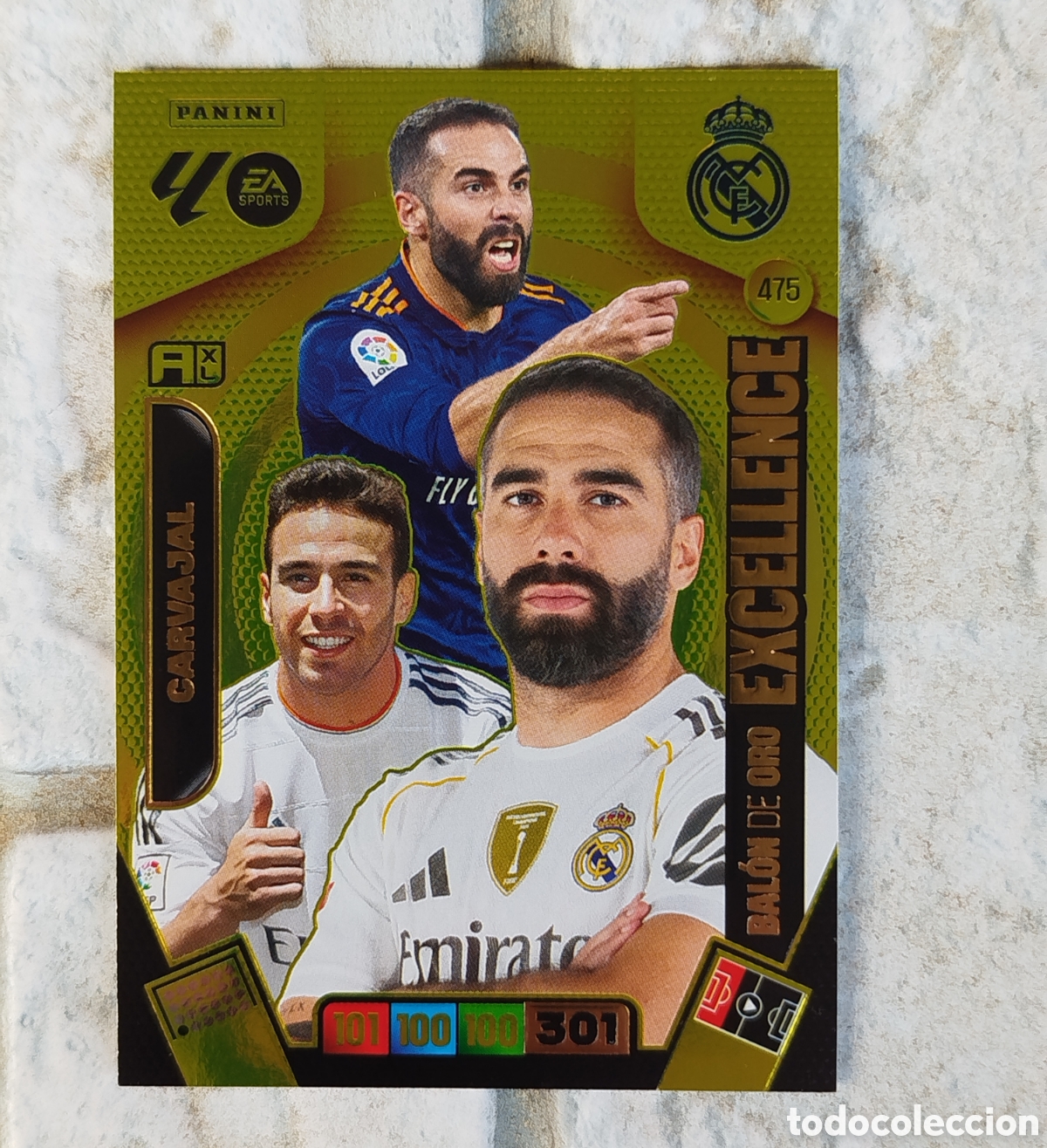 Cromos de F&uacute;tbol: EXCELLENCE CARVAJAL BALON DE ORO 475 REAL MADRID ADRENALYN XL LIGA 2025 2026 PANINI CROMO CARD