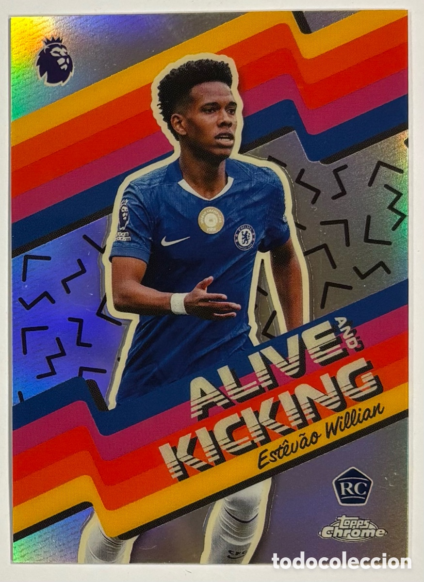 Cartes &agrave; collectionner de Football: ESTEVAO WILLIAN (CHELSEA) ALIVE AND KICKING ROOKIE CARD. CARTA HOLO TOPPS PREMIER LEAGUE 2025/26.