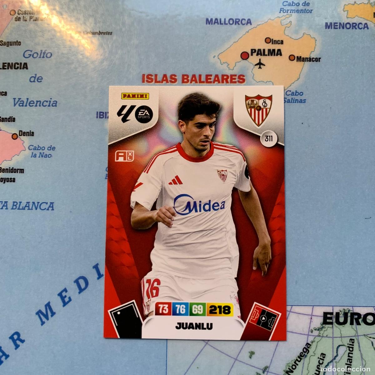 Fu&szlig;ball-Sticker: Juanlu n&uacute;mero 311 del Sevilla cromo adrenalyn XL 25-26 2025-2026