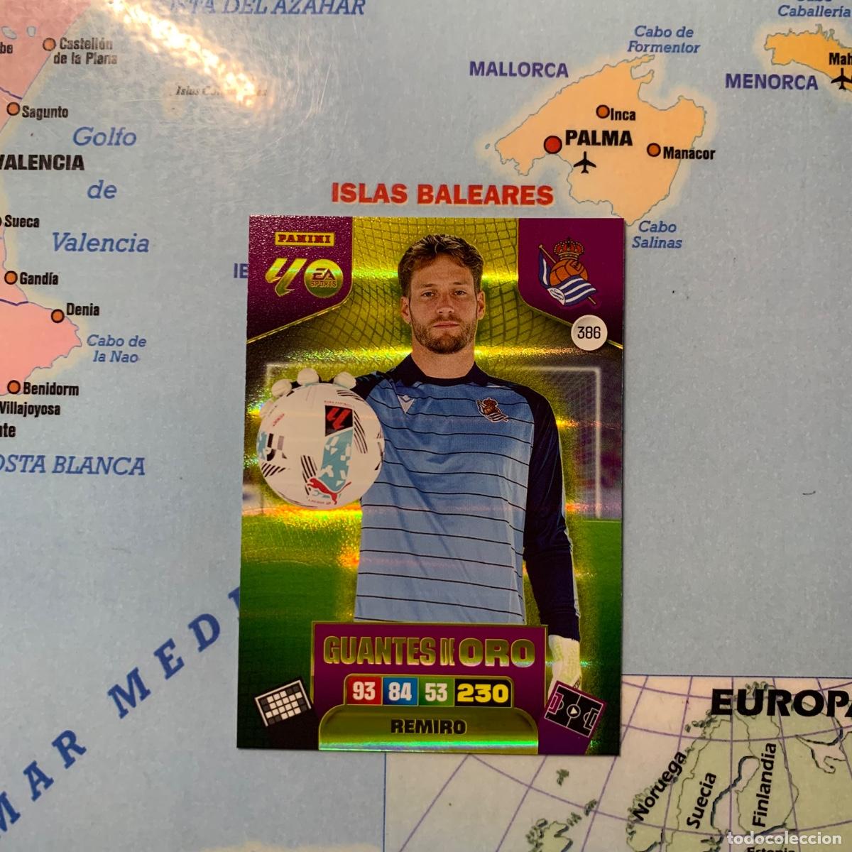 Fu&szlig;ball-Sticker: Remiro guantes de oro n&uacute;mero 386 de la Real Sociedad cromo adrenalyn XL 25-26 2025-2026