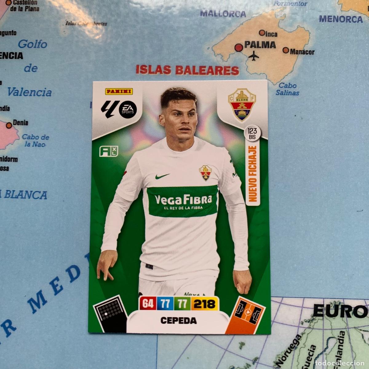 Cromos de F&uacute;tbol: Cepeda nuevo fichaje n&uacute;mero 123 Bis del Elche cromo adrenalyn XL 25-26 2025-2026
