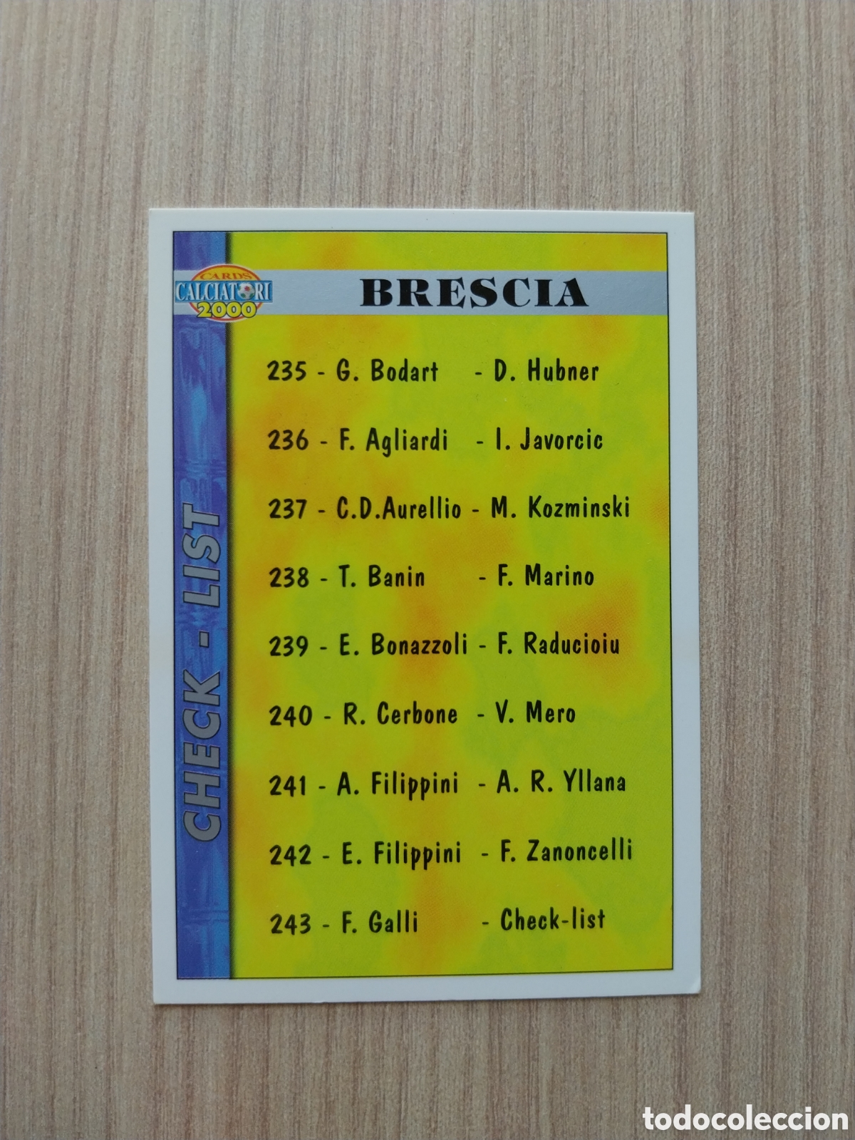 Cromos de F&uacute;tbol: CHECK LIST FILIPPO GALLI N&deg; 243 CALCIATORI 1999 2000 99 00 BRESCIA MUNDICROMO ITALIA F&Uacute;TBOL &Iacute;NDICE