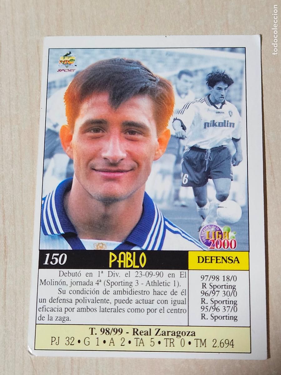 Cromos de F&uacute;tbol: N&ordm; 150 PABLO - MUNDICROMO 99 00 - FICHAS DE LA LIGA 2000 - REAL ZARAGOZA
