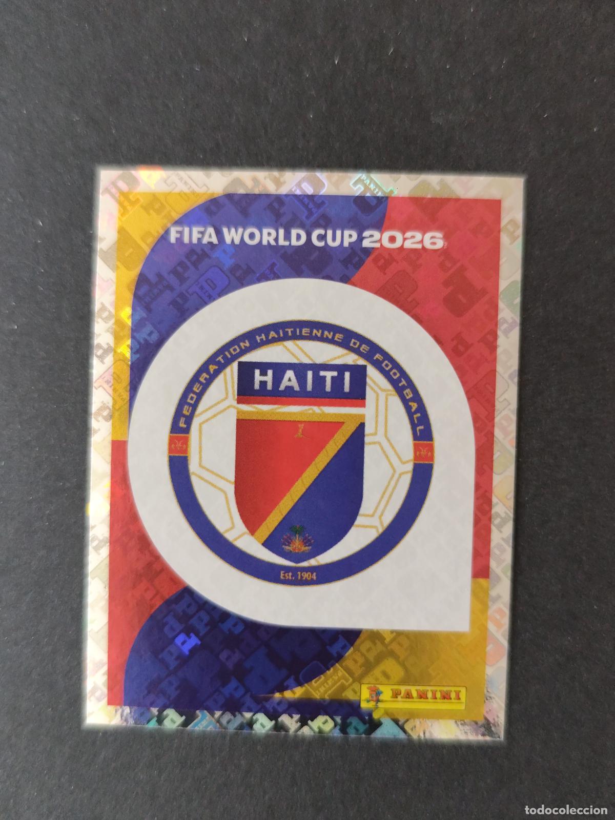 Cartes &agrave; collectionner de Football: HAI1 EMBLEM ESCUDO 1 HAIT&Iacute; MUNDIAL FIFA WORLD CUP 2026 STICKER PANINI SIN PEGAR