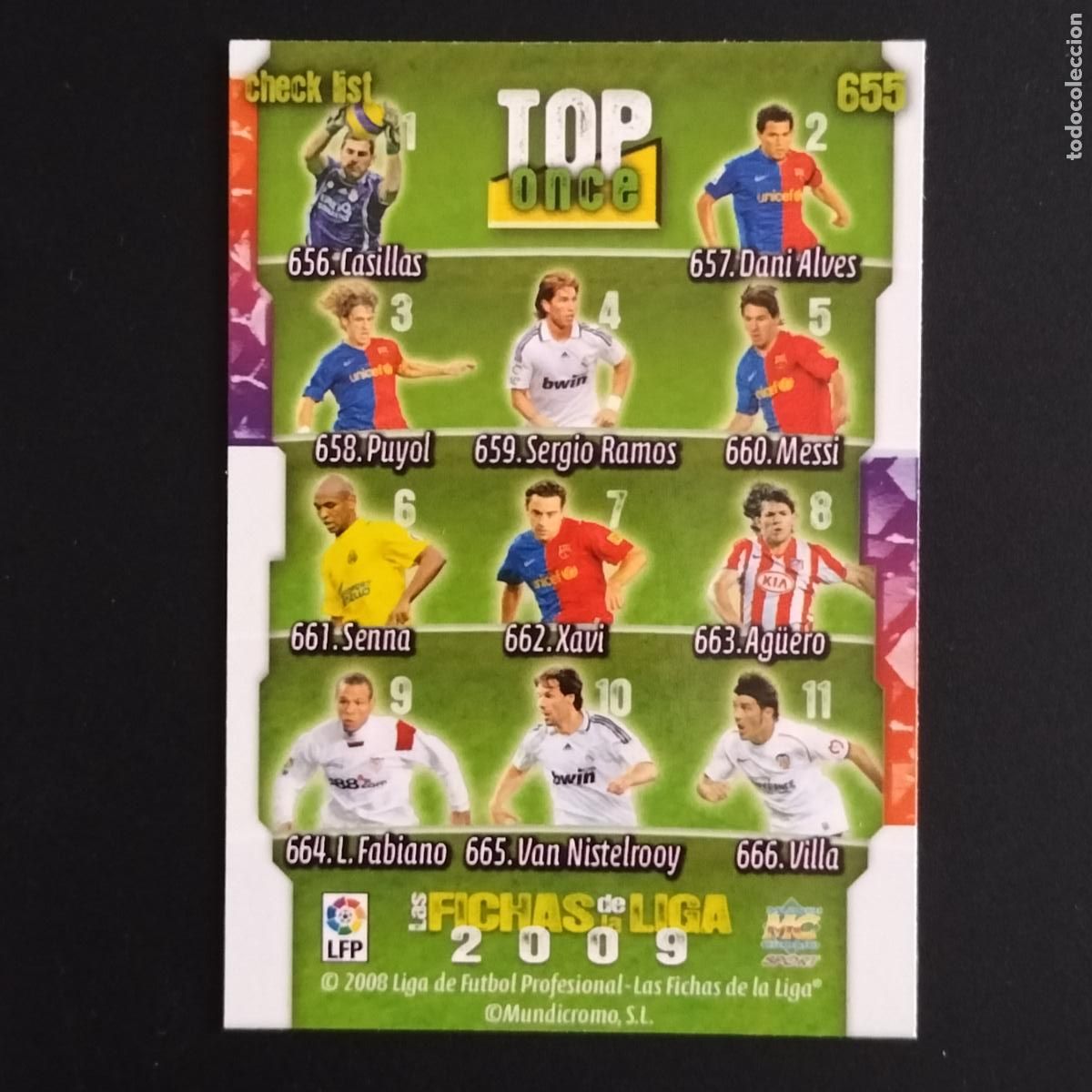 Cromos de F&uacute;tbol: 655 TOP ONCE CON MESSI INDICE CHECK LIST FICHAS II CROMOS MUNDICROMO LIGA FUTBOL 2008 2009 08 09