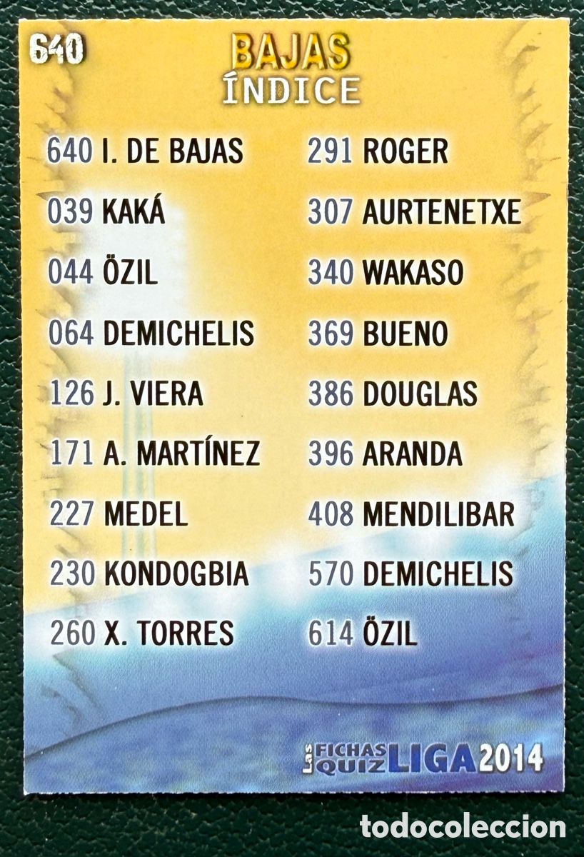 Figurine di Calcio: 640 INDICE DE BAJAS FICHAS ALBUM MUNDICROMO 2013 2014 13 14