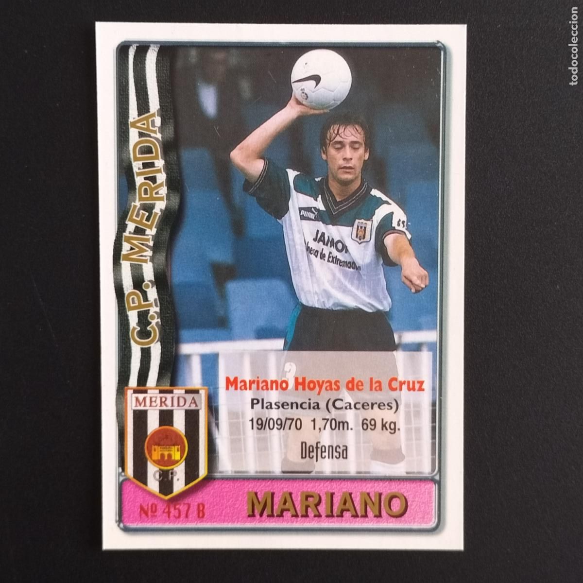 Cromos de F&uacute;tbol: 457 MARIANO Y ESCUDO MERIDA CROMOS MUNDICROMO PLATINUM LIGA FUTBOL 1996 1997 96 97
