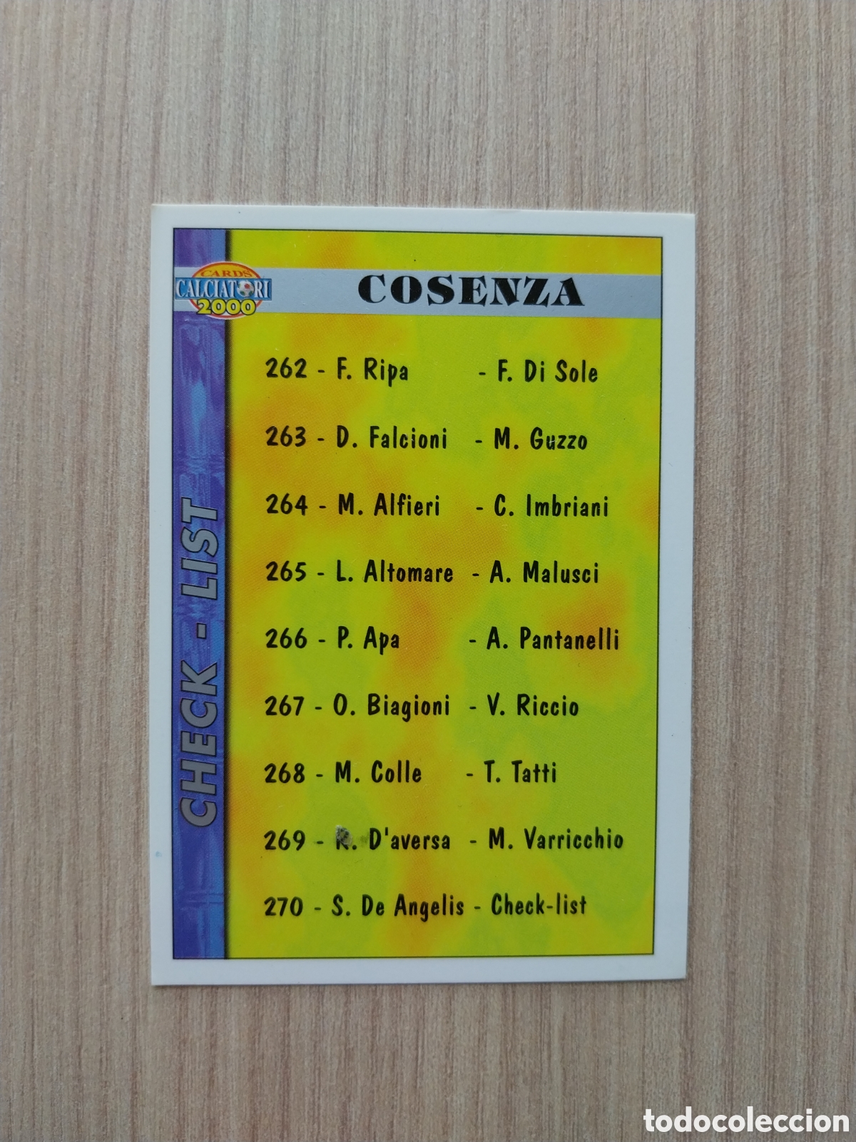 Cromos de F&uacute;tbol: CHECK LIST STEFANO DE ANGELIS N&deg; 270 CALCIATORI 1999 2000 99 00 COSENZA MUNDICROMO ITALIA F&Uacute;TBOL