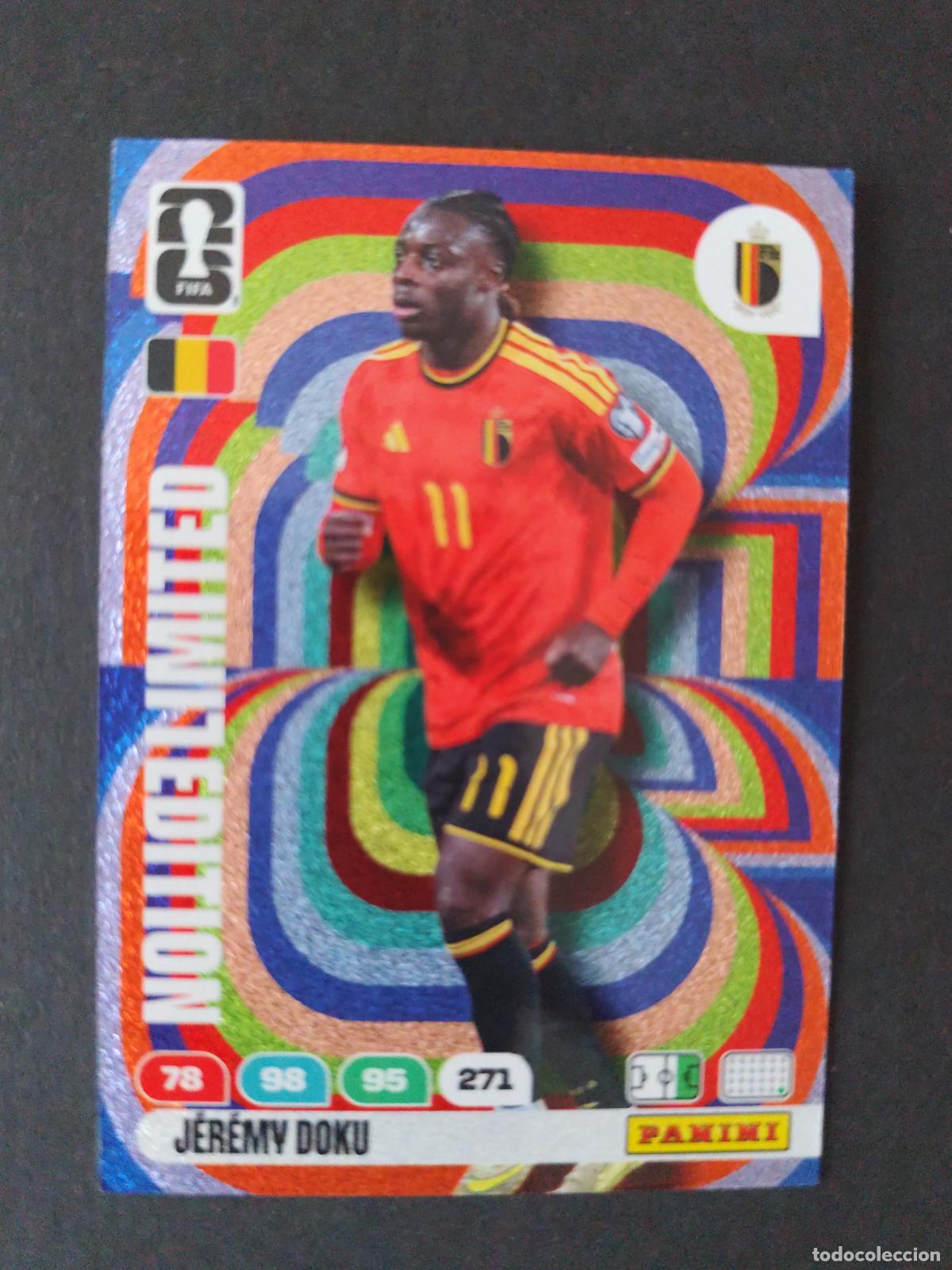 Cromos de F&uacute;tbol: JEREMY DOKU EDICI&Oacute;N LIMITADA LIMITED B&Eacute;LGICA ADRENALYN MUNDIAL FIFA WORLD CUP 2026 PANINI