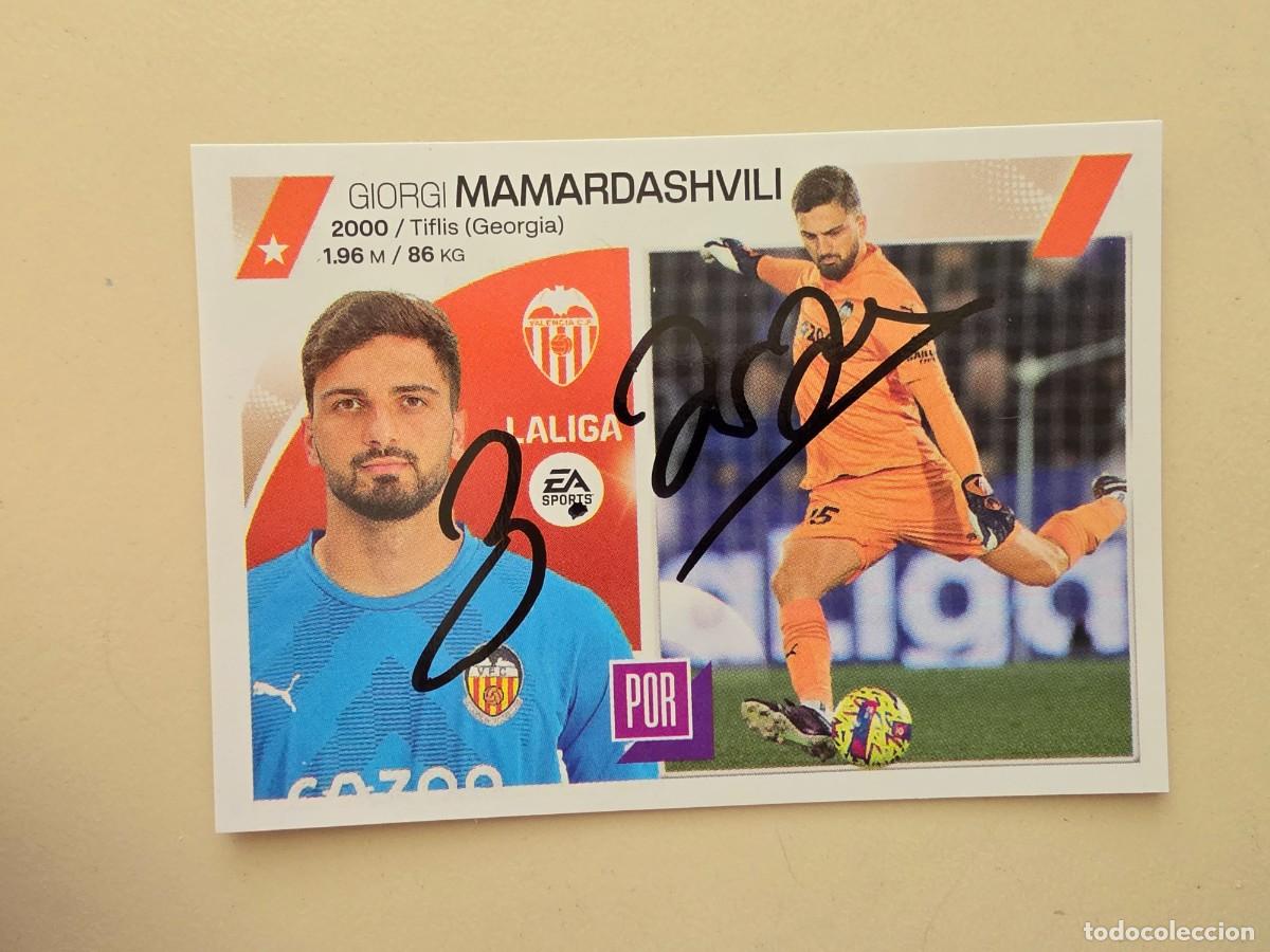 Cromos de F&uacute;tbol: Cromo firmado de Mamardashvili con aut&oacute;grafo, Valencia CF