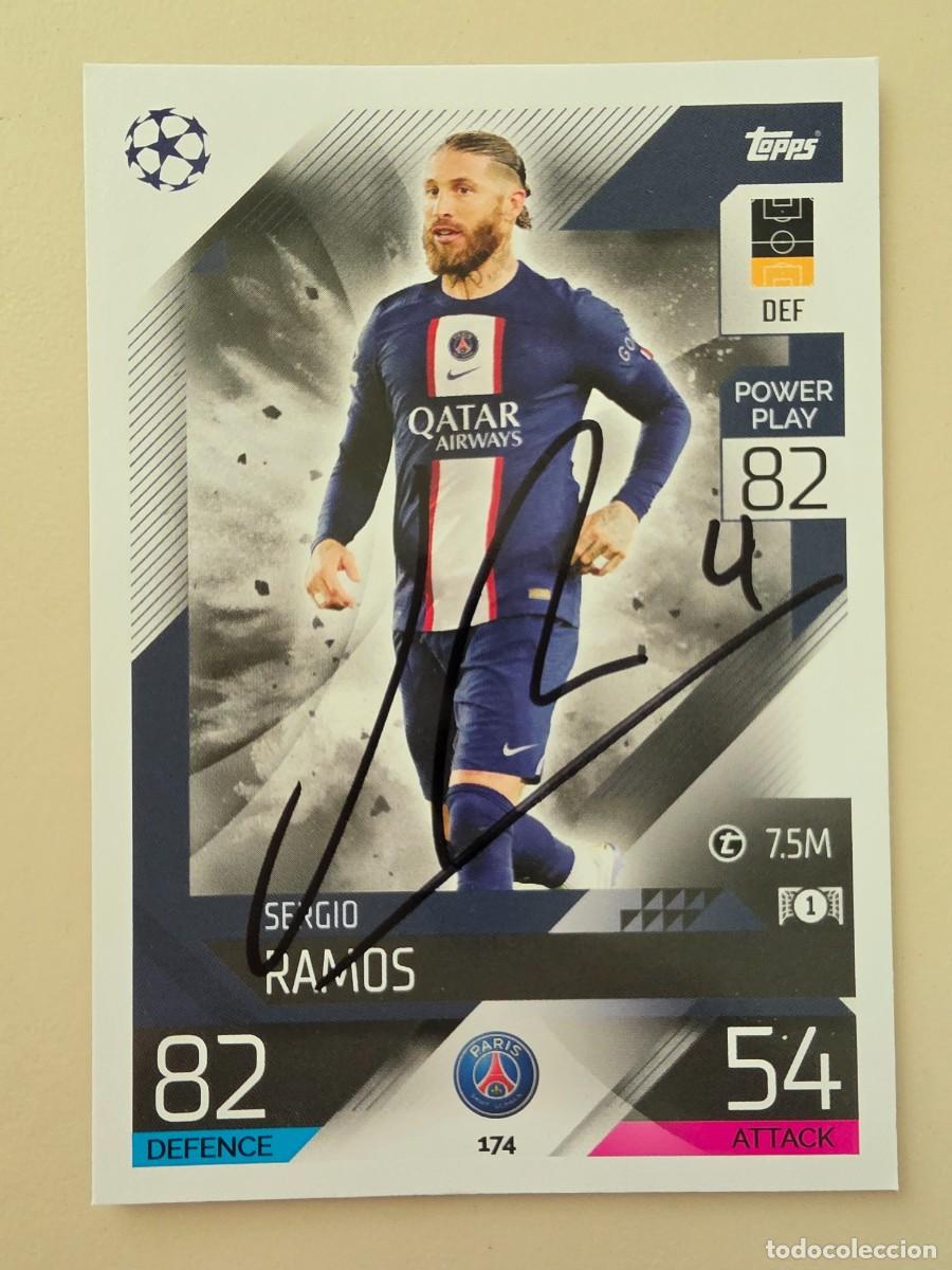 Cromos de F&uacute;tbol: Cromo firmado de Sergio Ramos con aut&oacute;grafo, Real Madrid, PSG Par&iacute;s Saint Germain