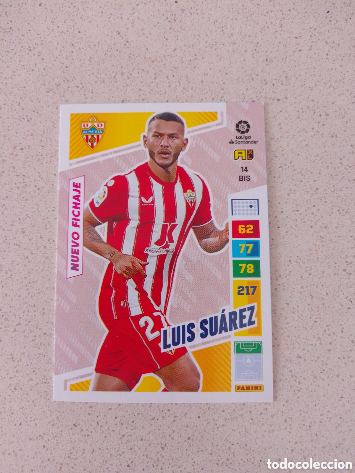 Cromos de F&uacute;tbol: CARTA 14 BIS NUEVO FICHAJE LUIS SU&Aacute;REZ ALMER&Iacute;A. ADRENALYN XL 22/23.