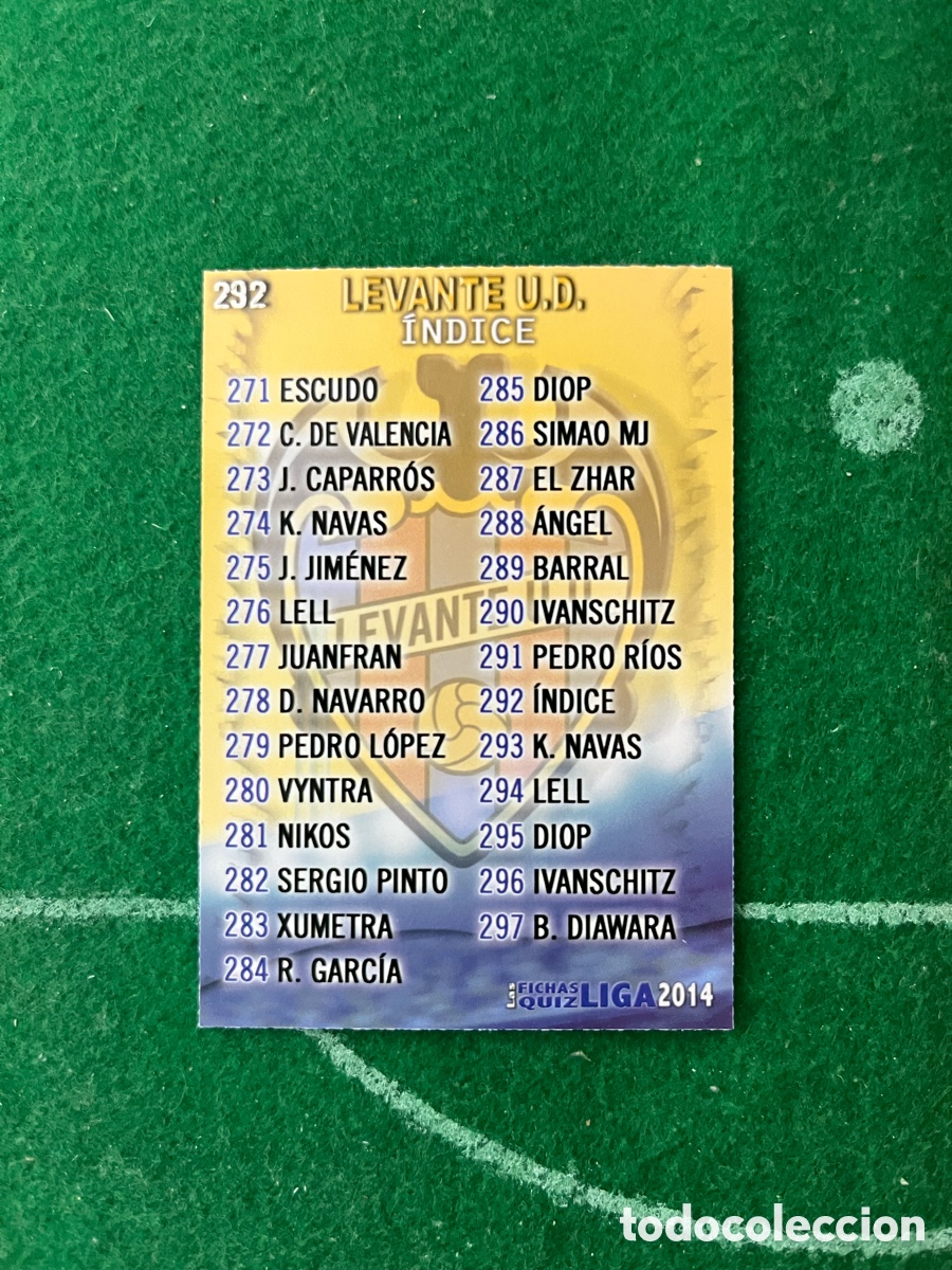 Cromos de F&uacute;tbol: 292 LEVANTE LAS FICHAS DE LA LIGA 2013 2014 MUNDICROMO &Iacute;NDICE