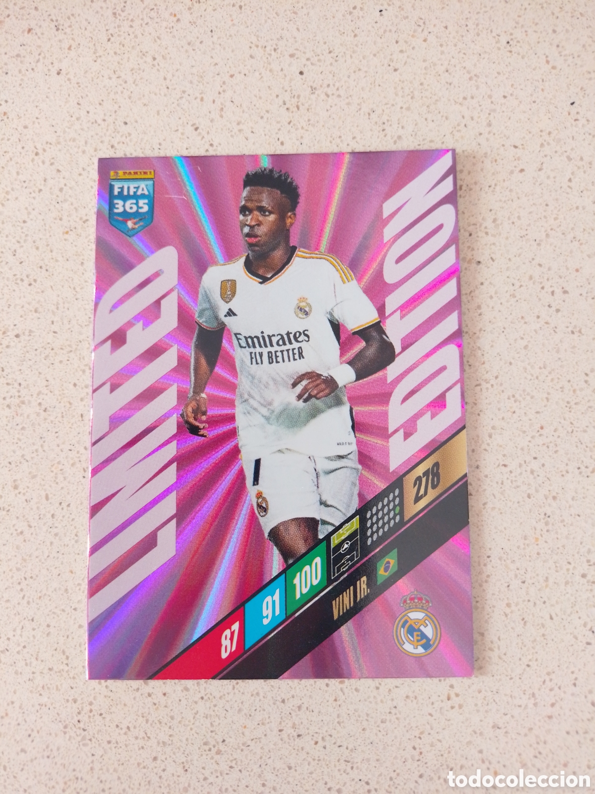 Cromos de F&uacute;tbol: CARTA EDICI&Oacute;N LIMITADA VINICIUS JR REAL MADRID. FIFA 356 ADRENALYN XL.