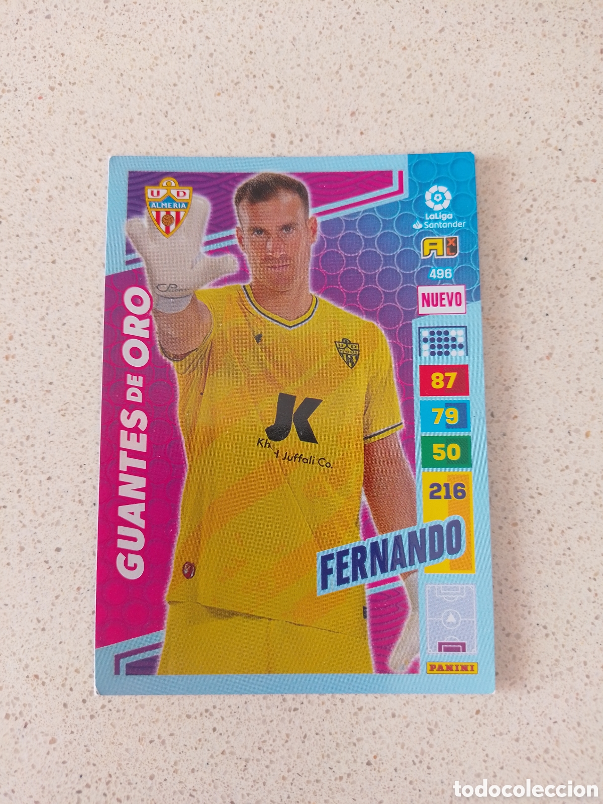 Cromos de F&uacute;tbol: CARTA 496 GUANTES DE ORO FERNANDO ALMER&Iacute;A. ADRENALYN XL 22/23.