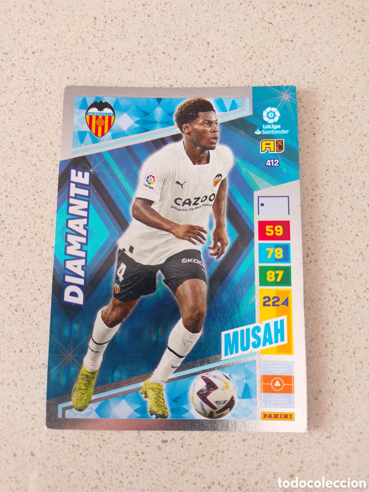 Cromos de F&uacute;tbol: CARTA 412 DIAMANTE MUSAH VALENCIA. ADRENALYN XL 22/23.