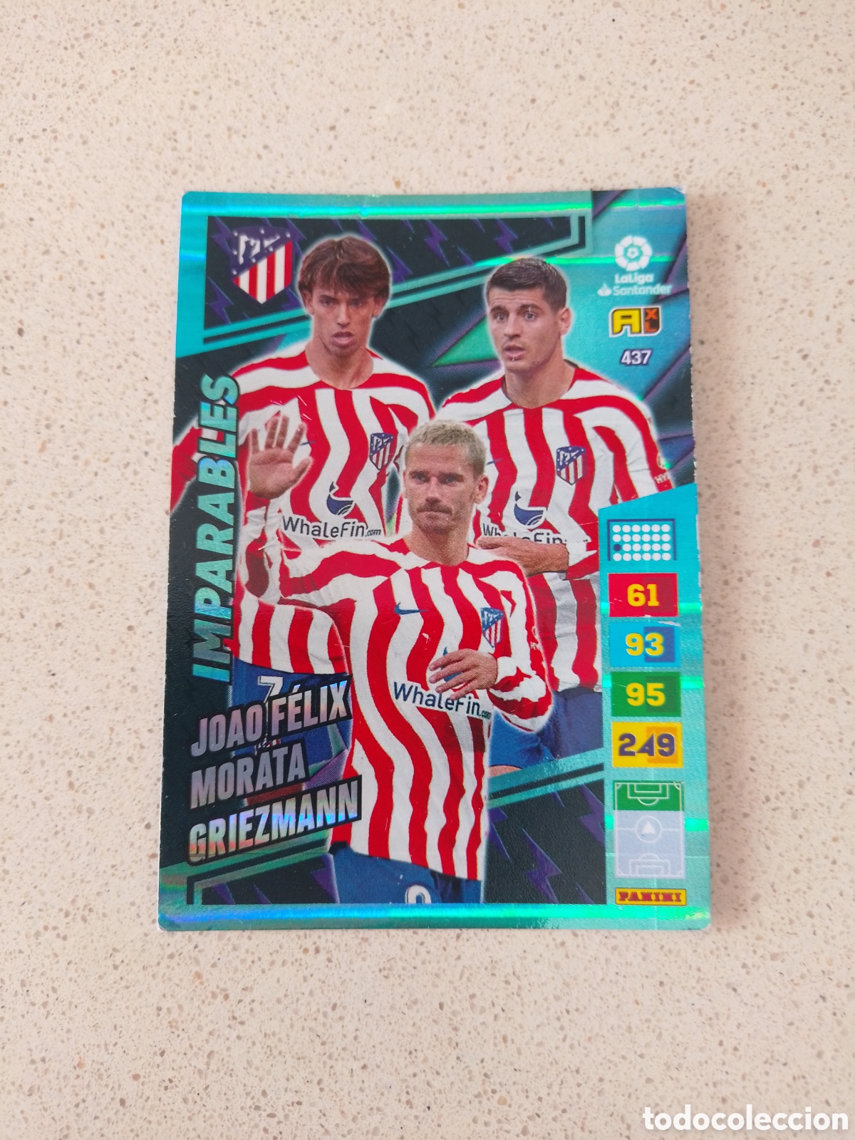Cromos de F&uacute;tbol: CARTA 437 IMPARABLES MORATA / JOAO FELIX / GRIEZMANN ATLETICO DE MADRID. ADRENALYN XL 22/23.