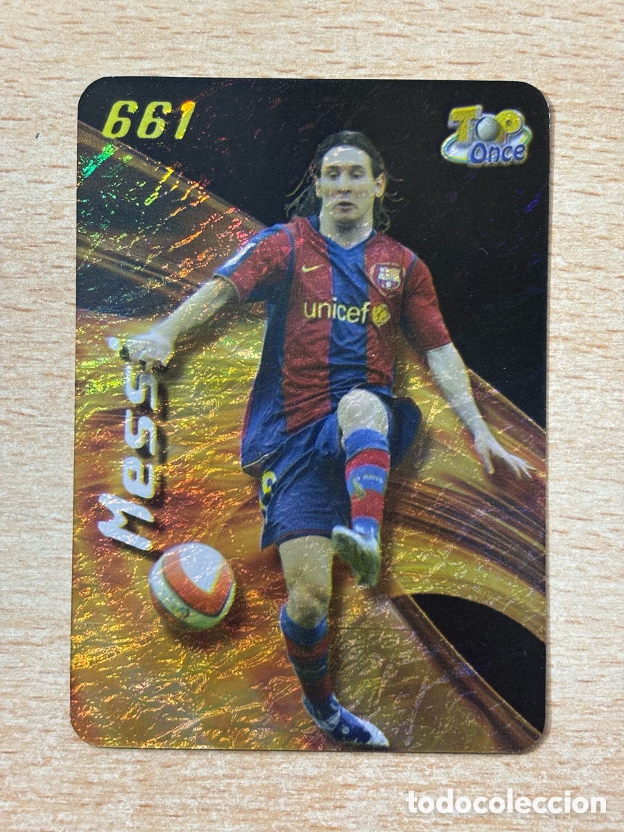 Fu&szlig;ball-Sticker: 661 Top 6 Messi Barcelona versi&oacute;n brillo jaspeado, fichas liga 2008, no Este no rookie
