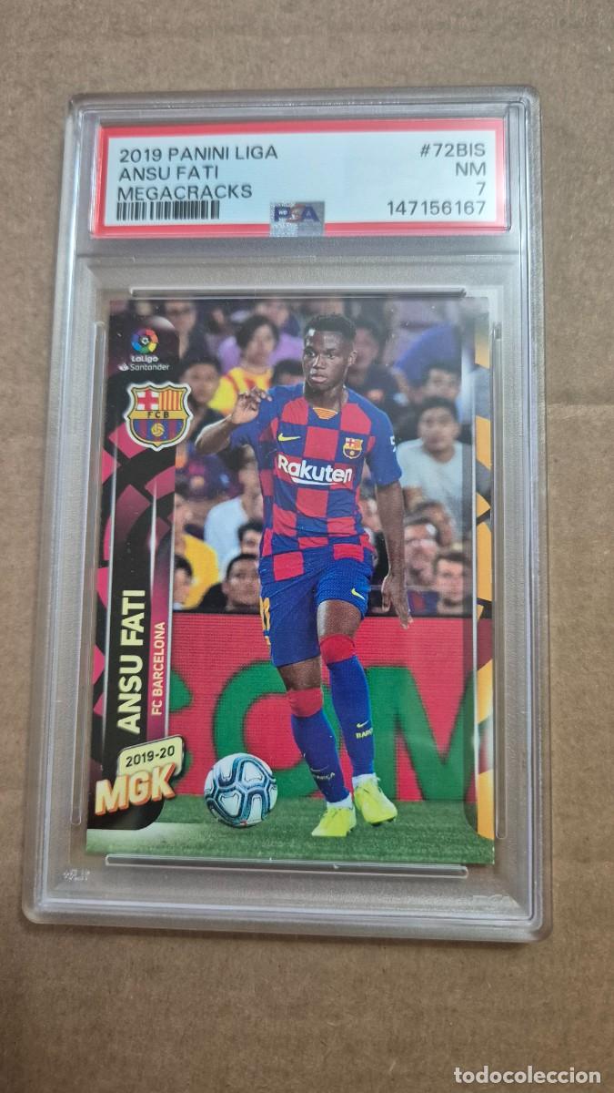 Cromos de F&uacute;tbol: PANINI MEGACRACKS 2019 2020 N&ordm; 72 BIS ANSU FATI BARCELONA ROOKIE DIFICIL ENCAPSULADO EN PSA 7