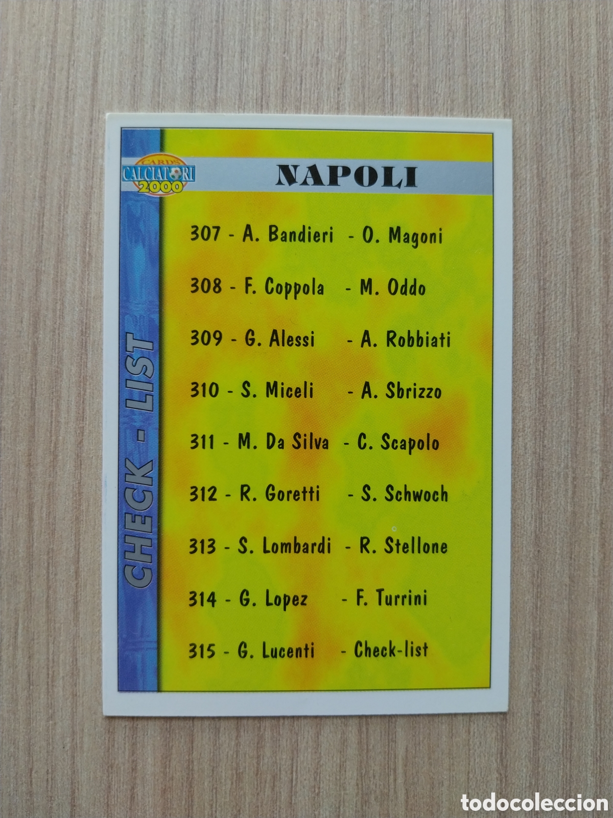 Cromos de F&uacute;tbol: CHECK LIST GIORGIO LUCENTI N&deg; 315 CALCIATORI 1999 2000 99 00 NAPOLI NAPOLES MUNDICROMO ITALIA F&Uacute;TBOL